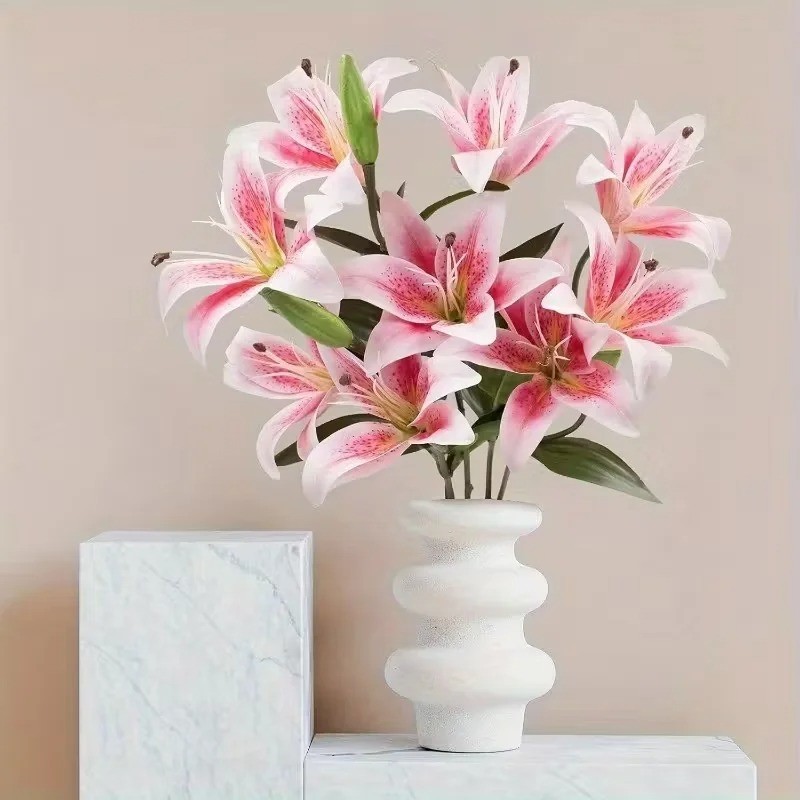 9-Head Big Lily Artificial Flower Branch Simulation Decorative Bouquet for Weddi