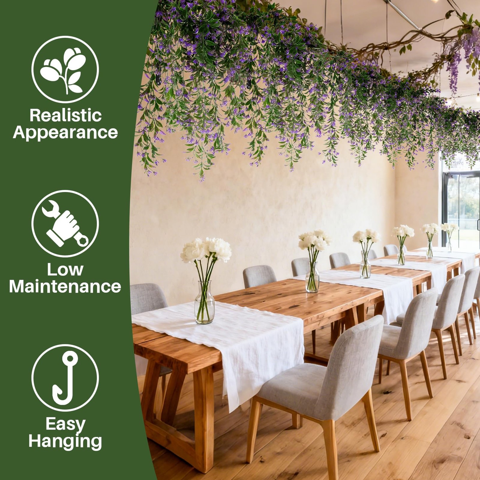 3PCS Artificial Hanging Flowers UV Resistant Ivy Vines 135 Purple Outdoors