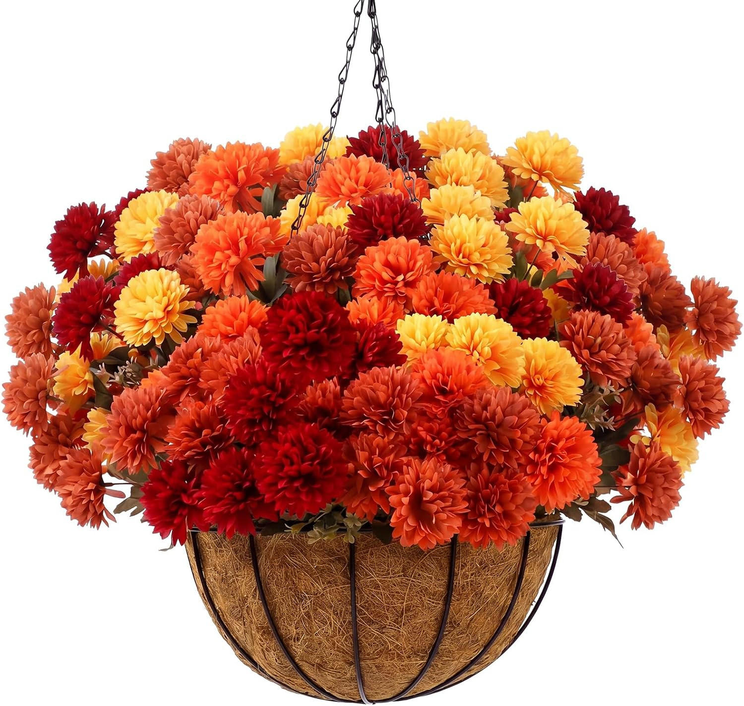 6 Bundle Fall Mum Artificial Flower Hanging Basket for Outdoor Porch Decor Fake