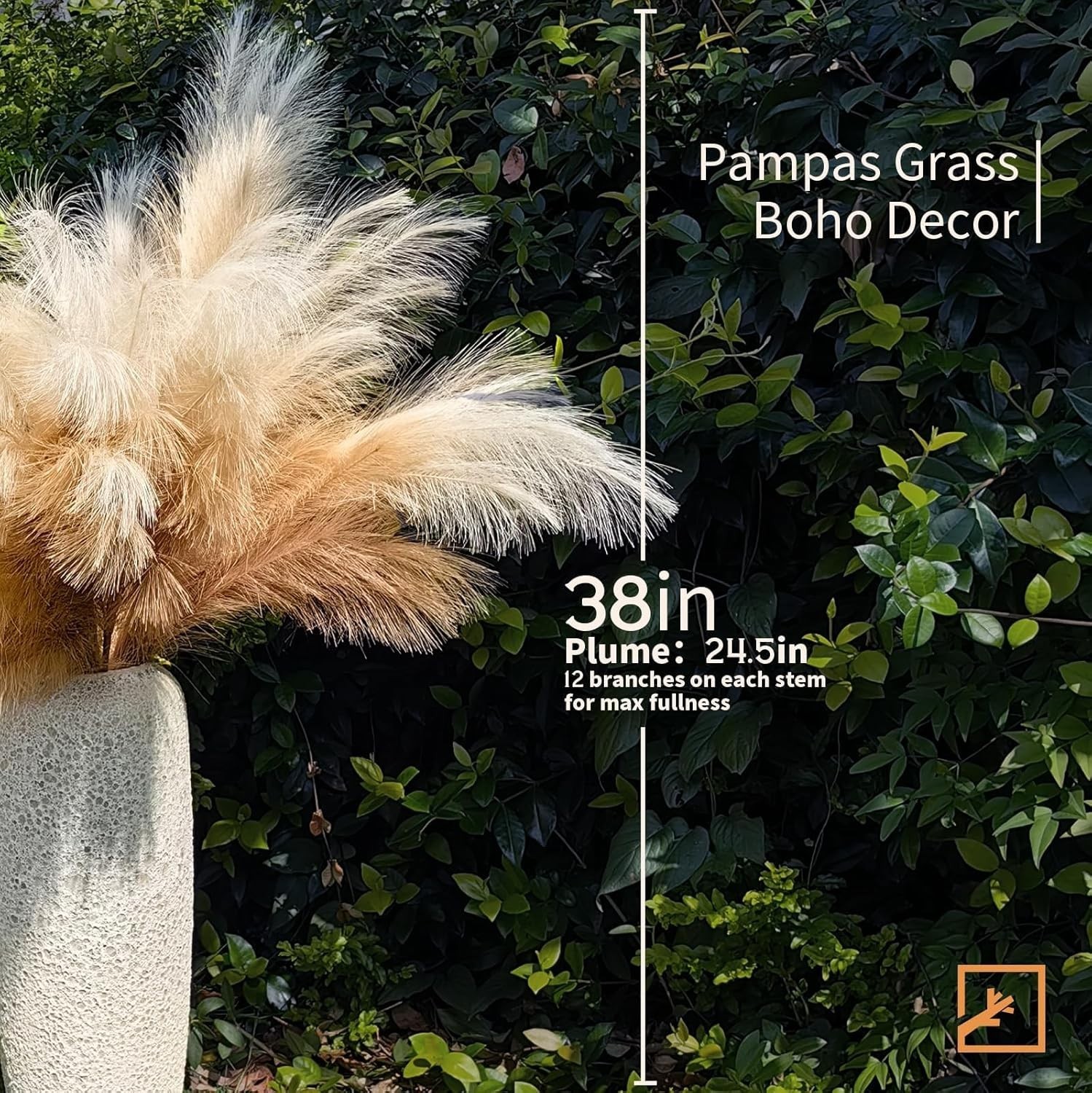 Pampas Grass 7pcs 38in Artificial Fluffy Stems Beige Coffee Brown for Vase Decor