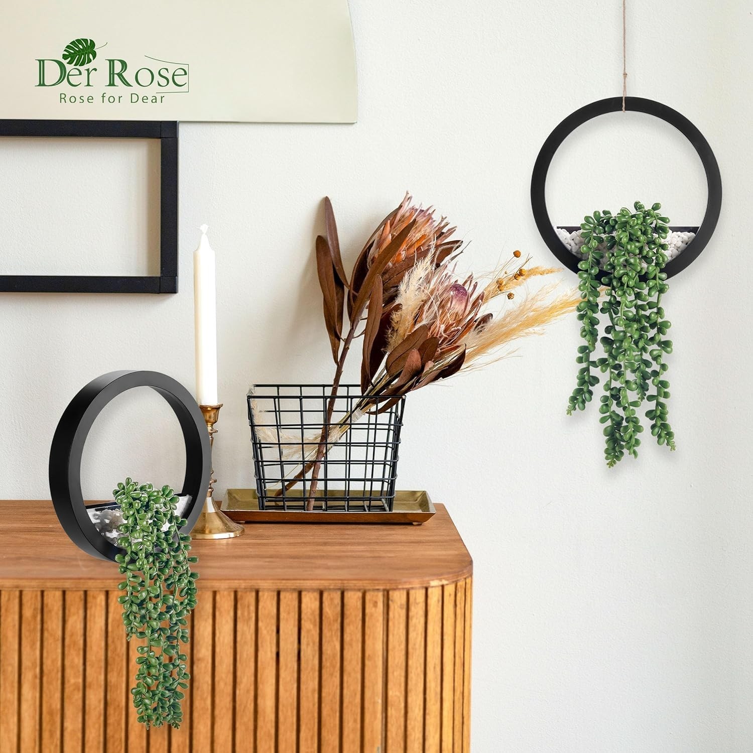 Charming 2 Pack Fake String of Pearls Plants in Stylish Black Pots – Home Decor