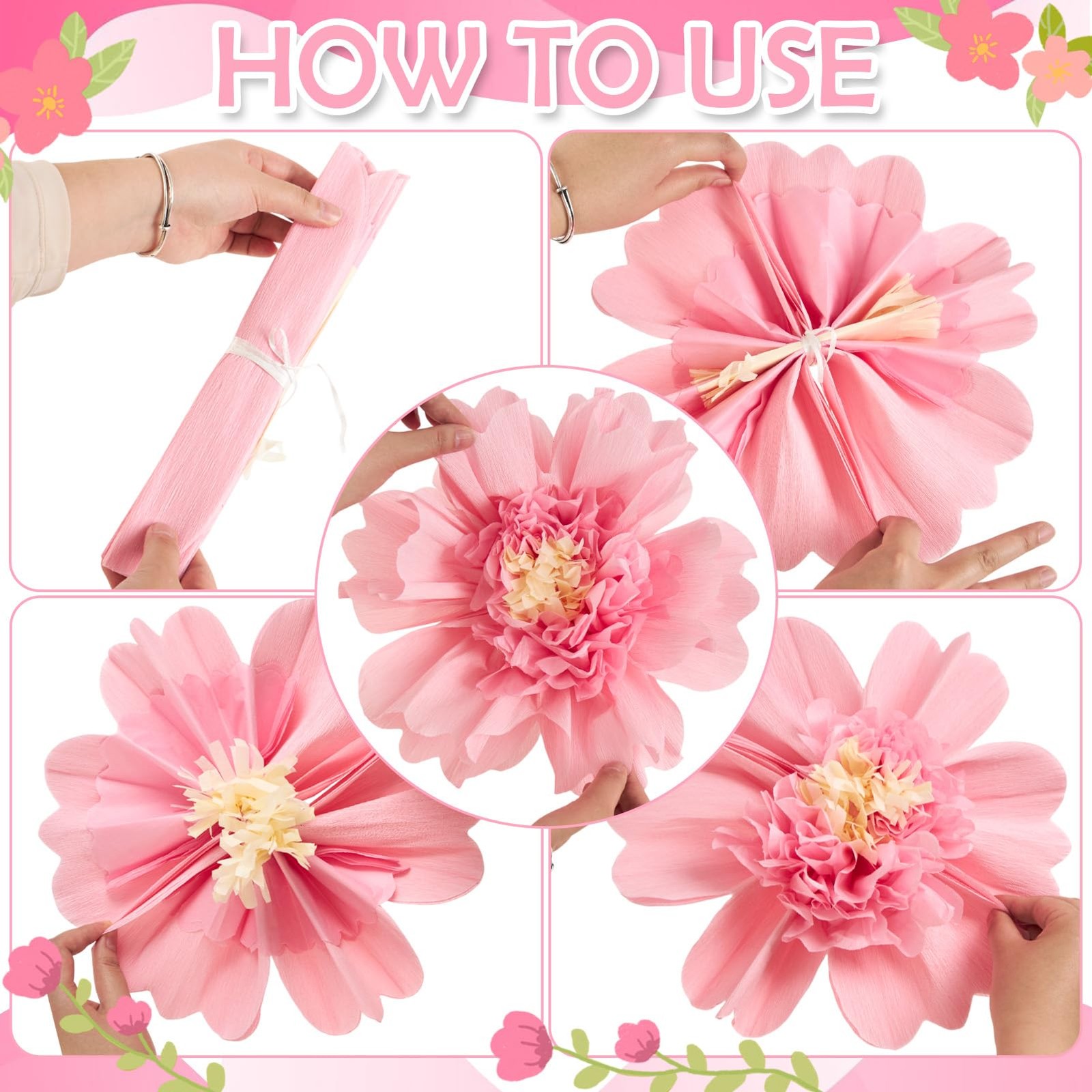 12 PCS 12 Inch Pink Orange Tissue Crepe Paper Flowers Wall Backdrop Party Decor
