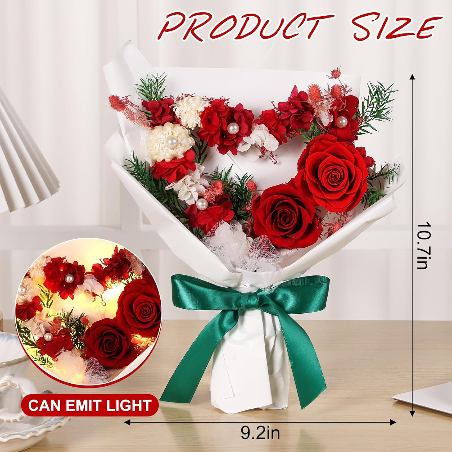 Forever Flowers Preserved Flower Bouquet Red Roses Heart Shape Natural Real Long