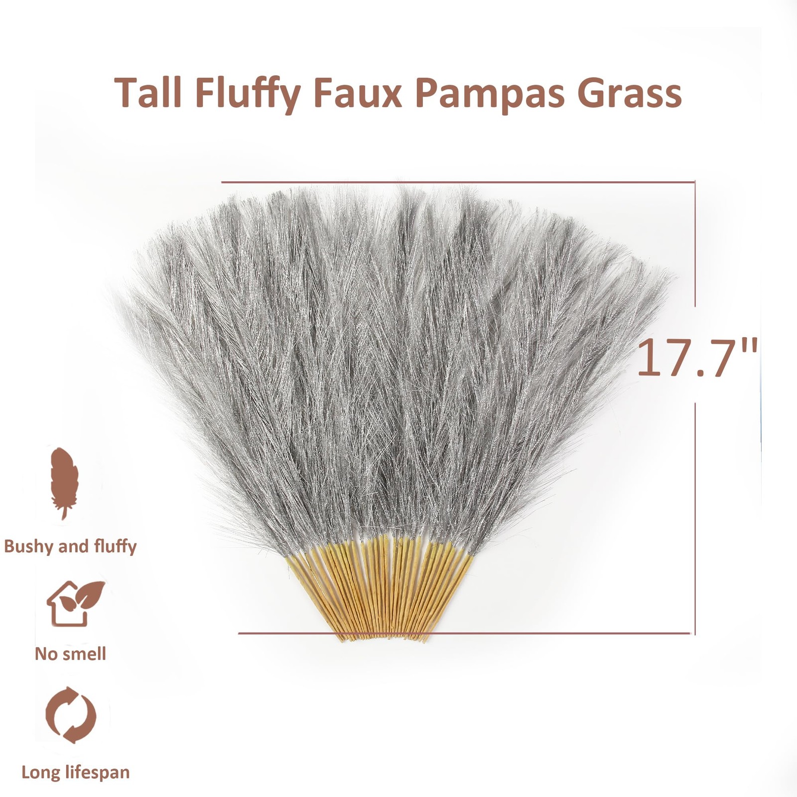 Silver Pampas Grass Decor, 30 Pcs 17″ Faux Pampas Grass Short Decor, Pompas G…