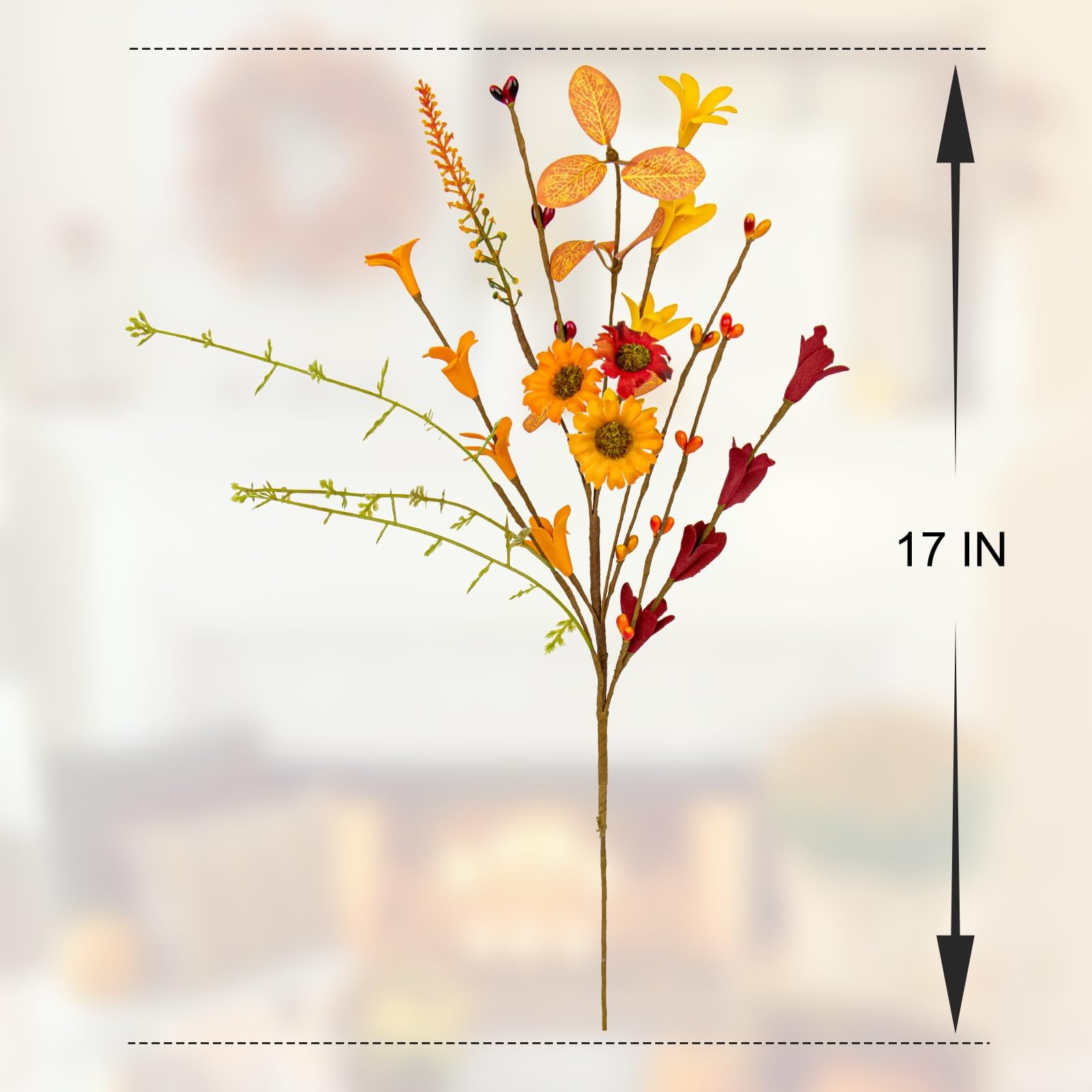 12 PCs Artificial Fall Flowers 17 Inches Vintage Autumn Stems Rustic Orange