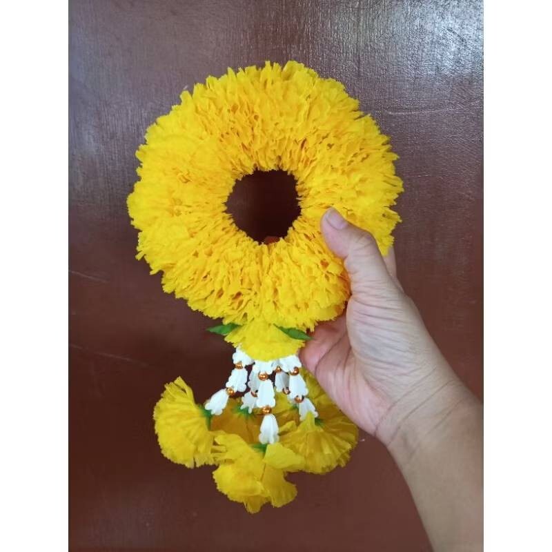 Fluffy Round Garland Hang Phuang Malai Artificial Thai Marigold Flower Fabric