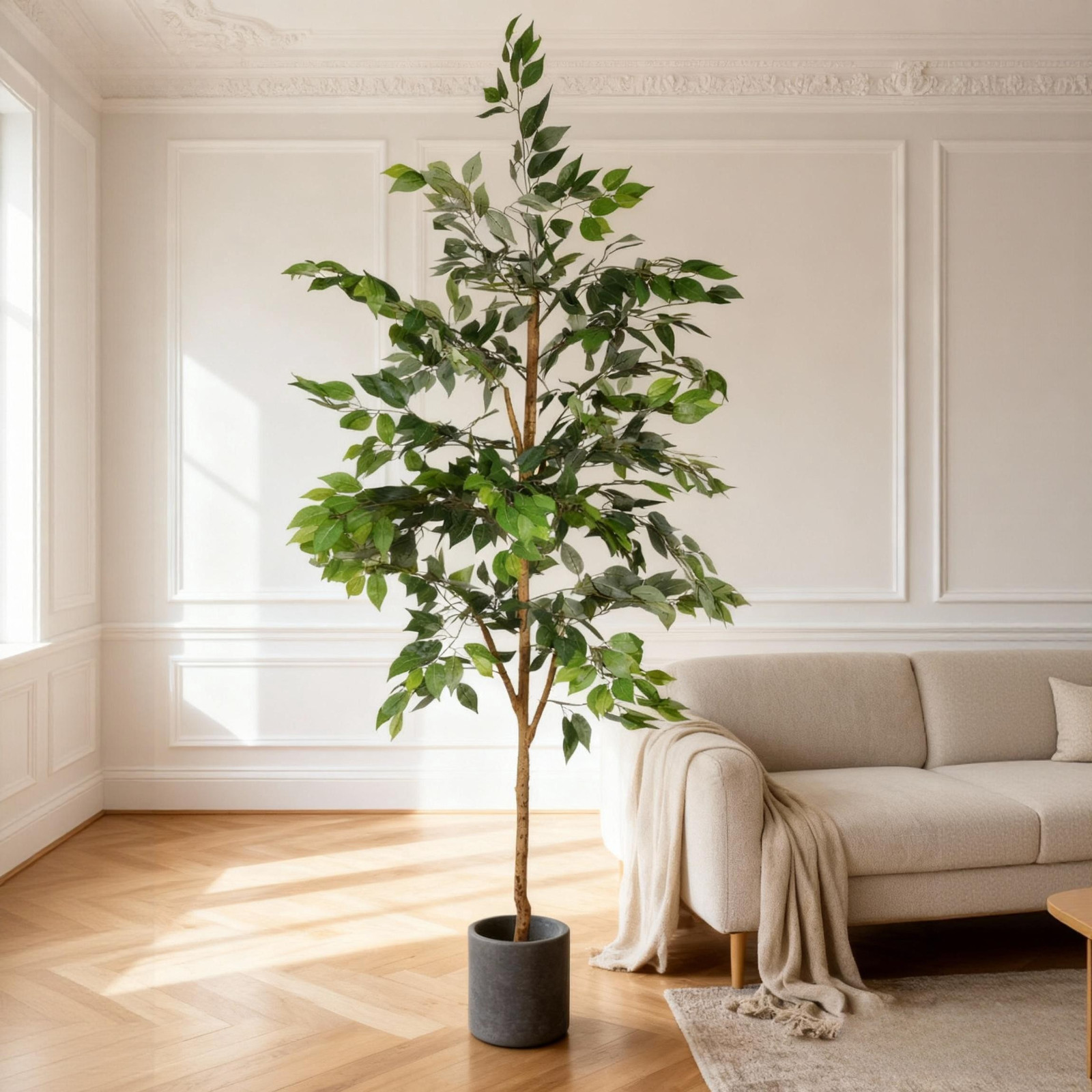 6FT Artificial Ficus Tree Natural Trunk Fake Potted Plant with Black Pot