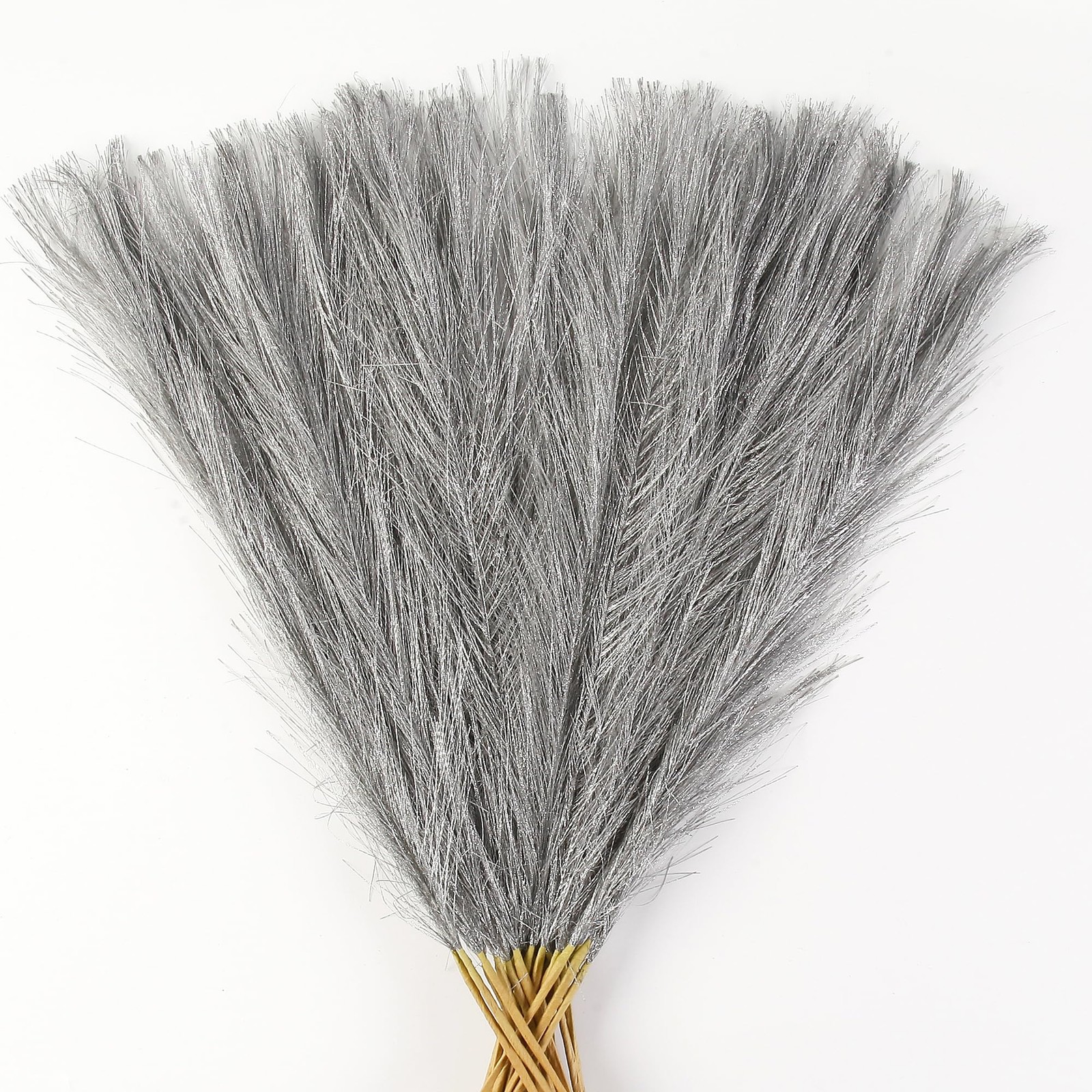 Silver Pampas Grass Decor, 30 Pcs 17″ Faux Pampas Grass Short Decor, Pompas G…
