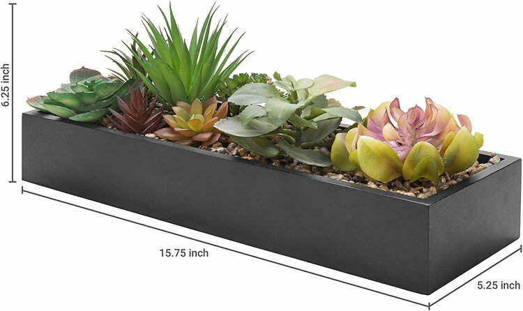 Artificial Assorted Succulent Arrangement in Rectangular Black Wood Planter Box