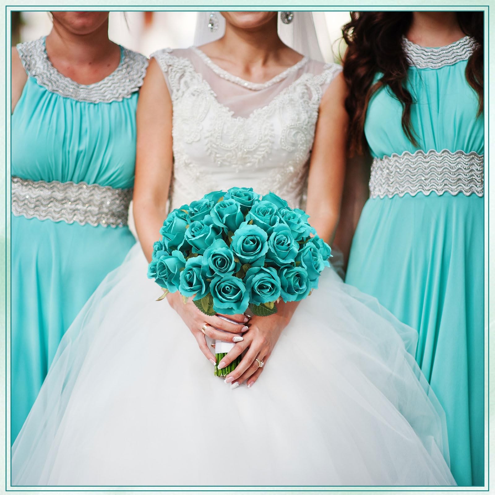 72 Heads Teal Artificial Flowers Turquoise Rose 6 Bouquet Wedding Decoration …