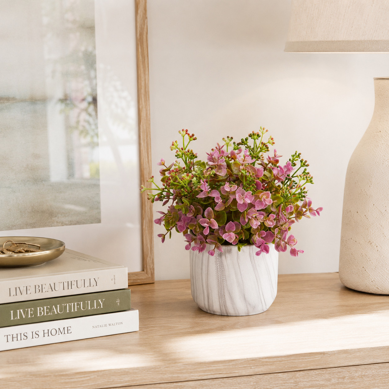 9″ Eucalyptus Artificial Plant in Marble Finished Vase