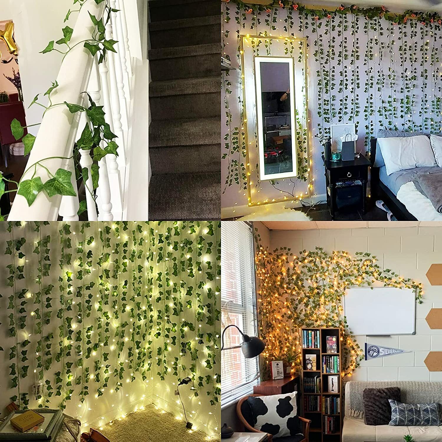 24 PCS Artificial Ivy Leaf Plants Fake Hanging Garland Plants Vine Home Decor