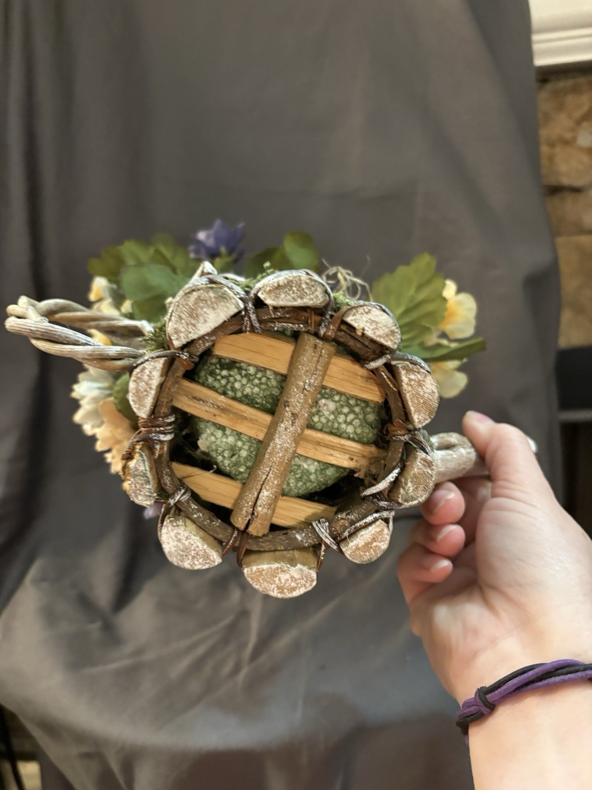 10 X 10” New Handmade Floral Arrangement In Wooden Watering Pot SKU HW6