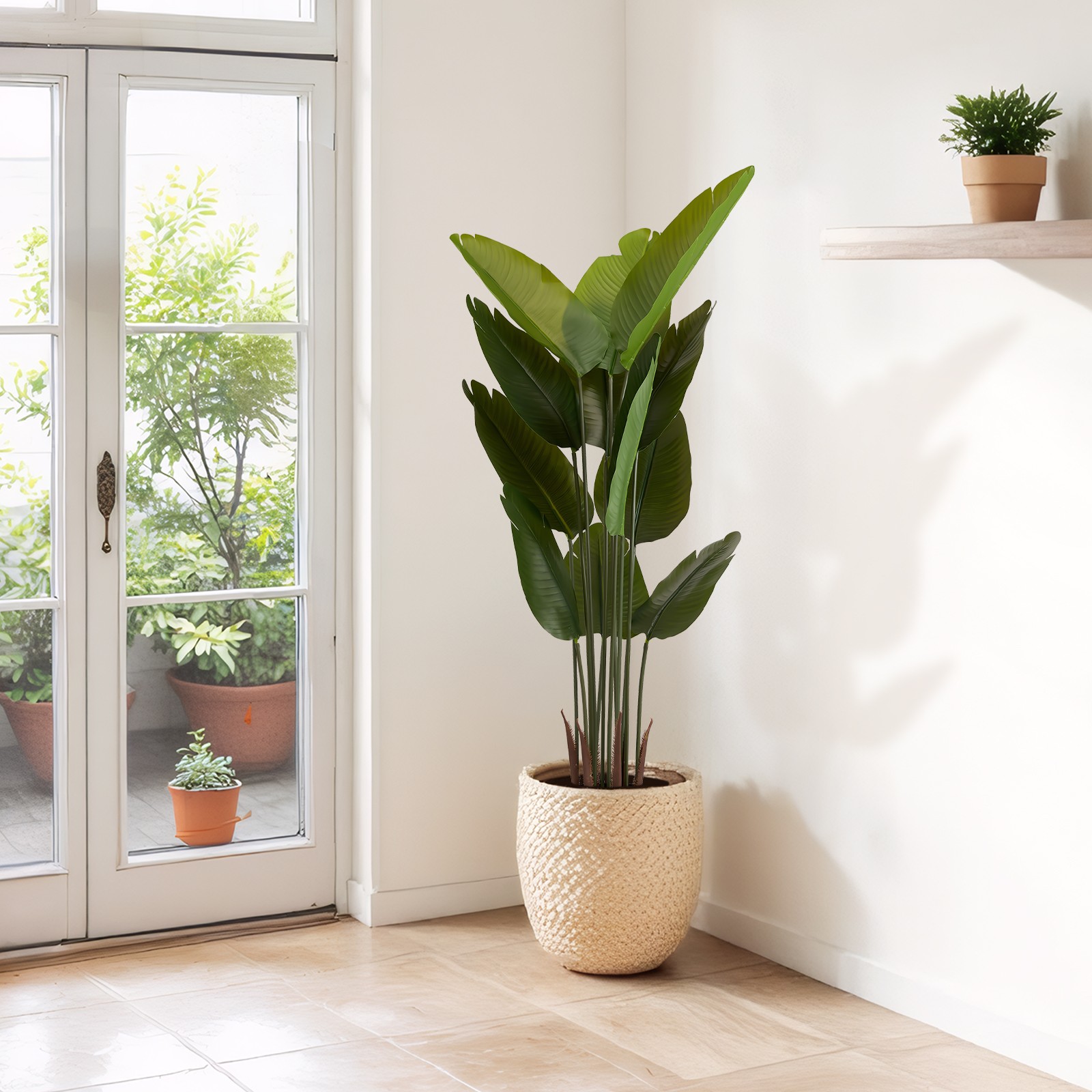 Artificial Bird of Paradise Plant, 5.2ft Faux Tropical Palm Tree in Pot