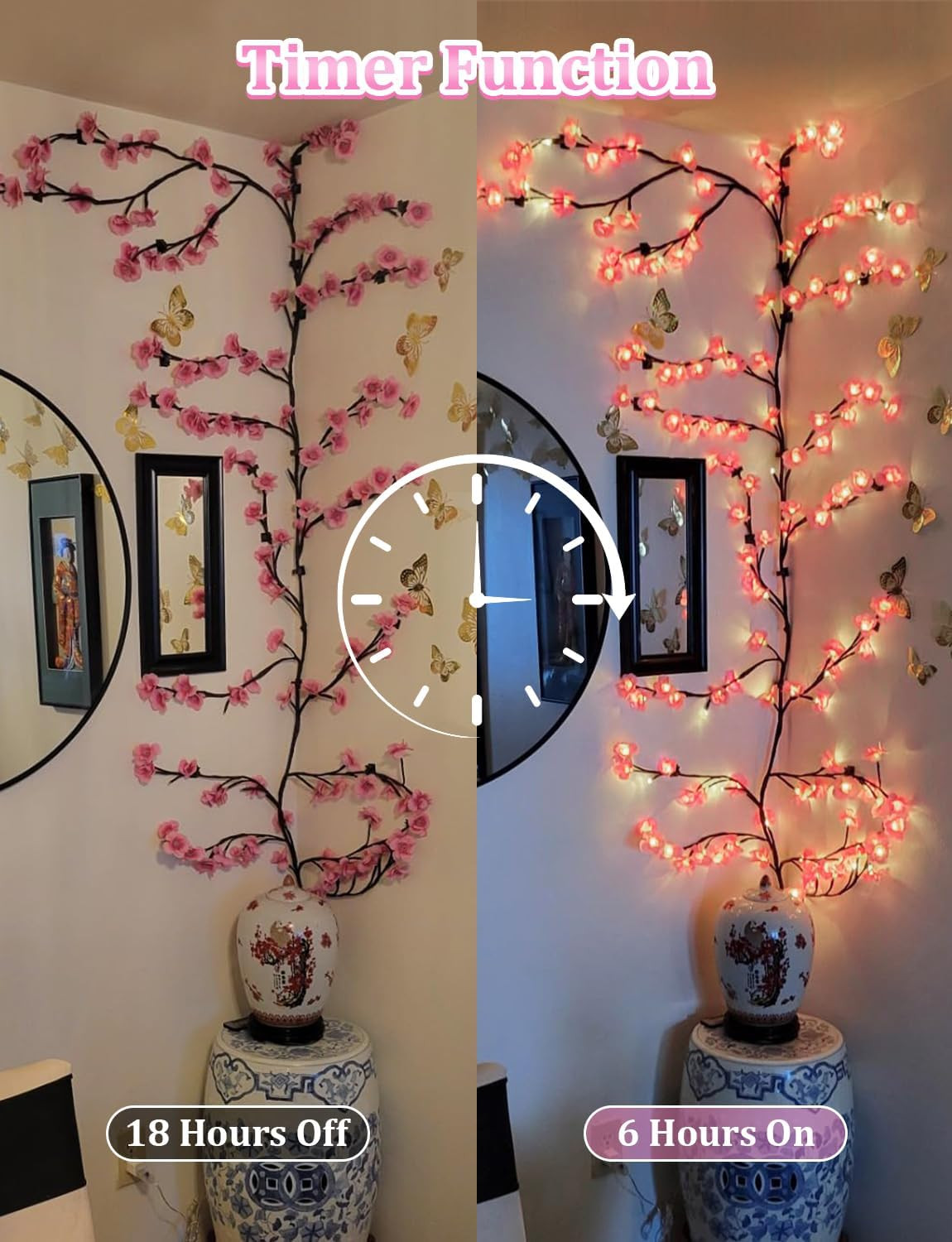 4 FT Cherry Blossom LED Lights with Remote, 8 Modes for Aesthetic Room Decor