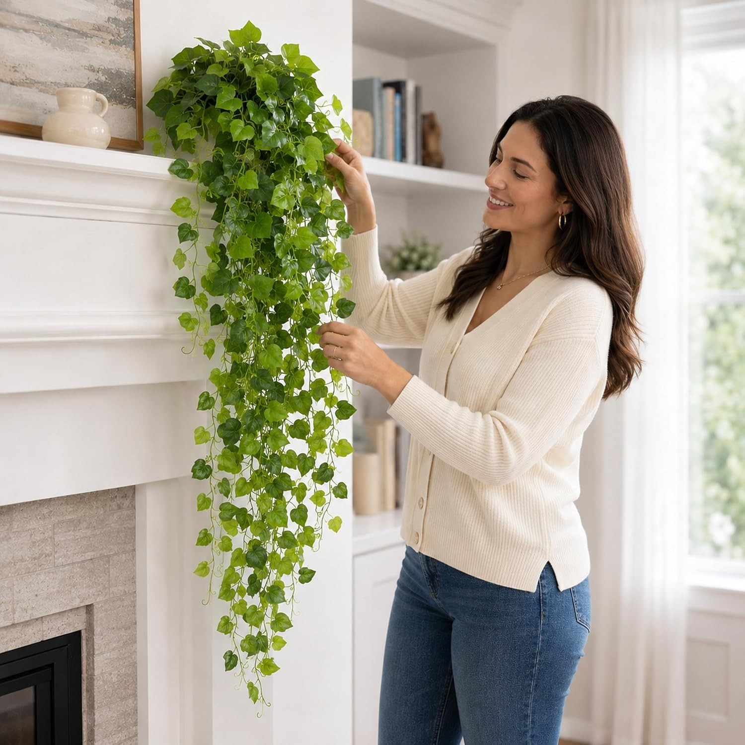 36″ Fake Pothos Hanging Plant in Pot, Artificial Hanging Plant with 168 Lush …