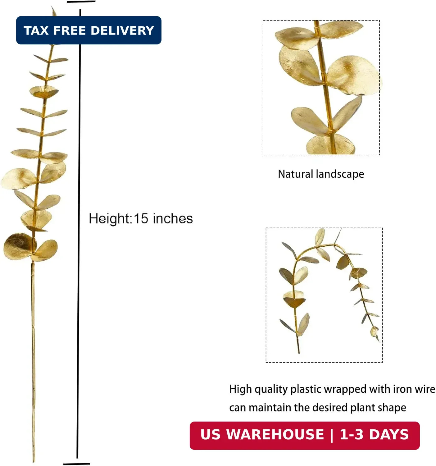 36 Pcs Gold Artificial Eucalyptus Stems 15” Faux Eucalyptus Leaves Decor Fake G