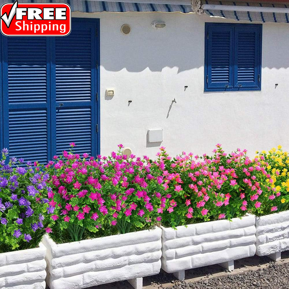 Artificial Flowers Fake Outdoor UV Resistant Boxwood Plants Shrubs 4 Pack, Faux