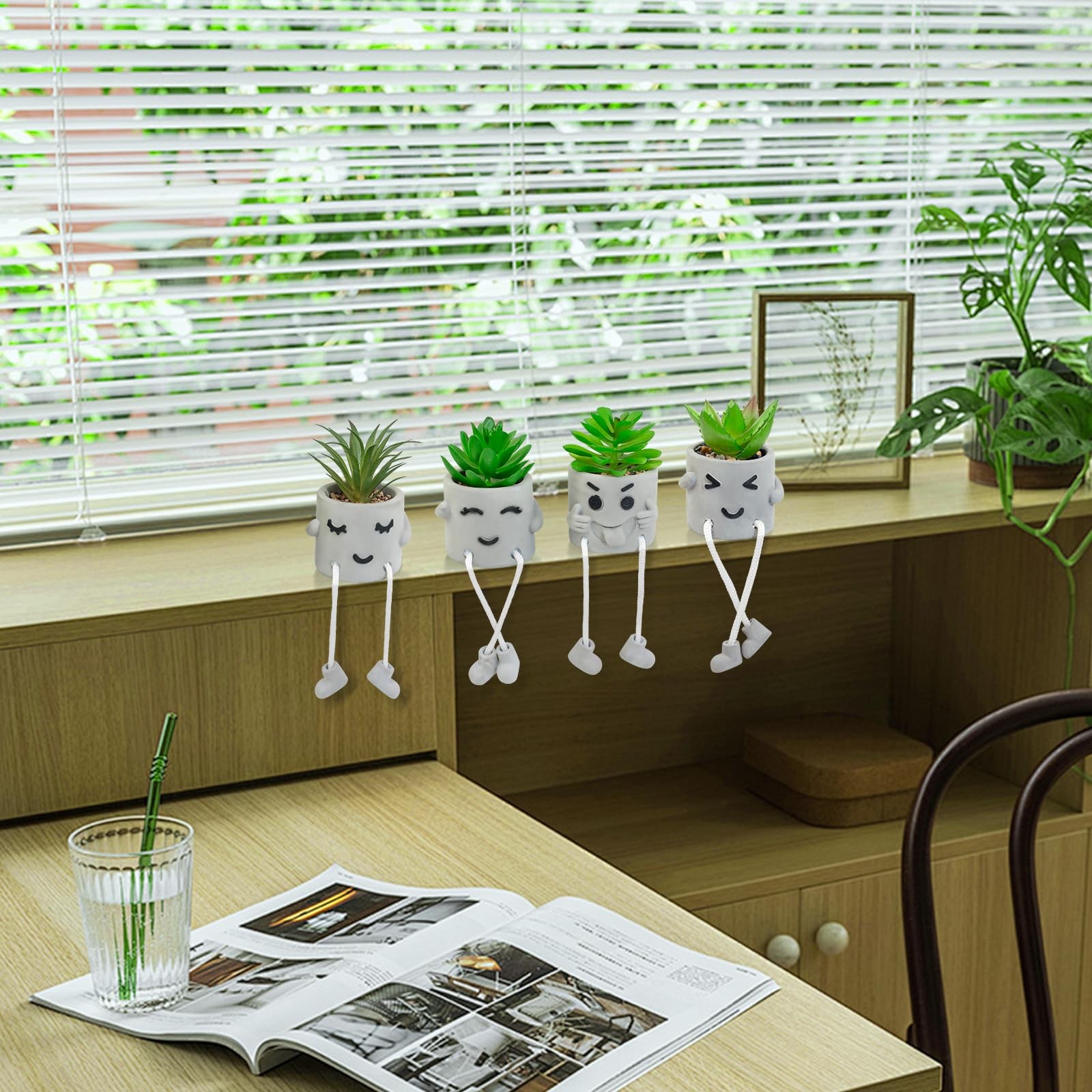 Set Of 4 Small Artificial Succulents Potted Plants Faux Succulents Desk Decorati