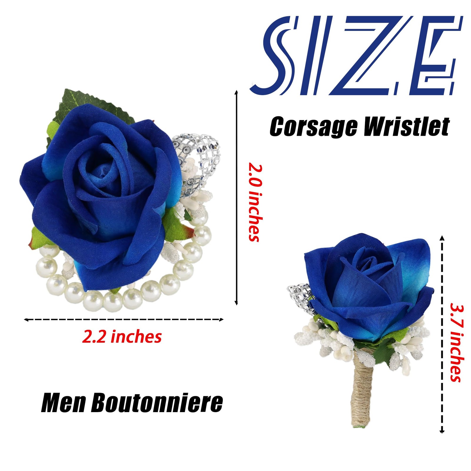 2 PCS Blue Corsage Boutonniere Set Wristlet Prom Decor Men Wedding Flowers
