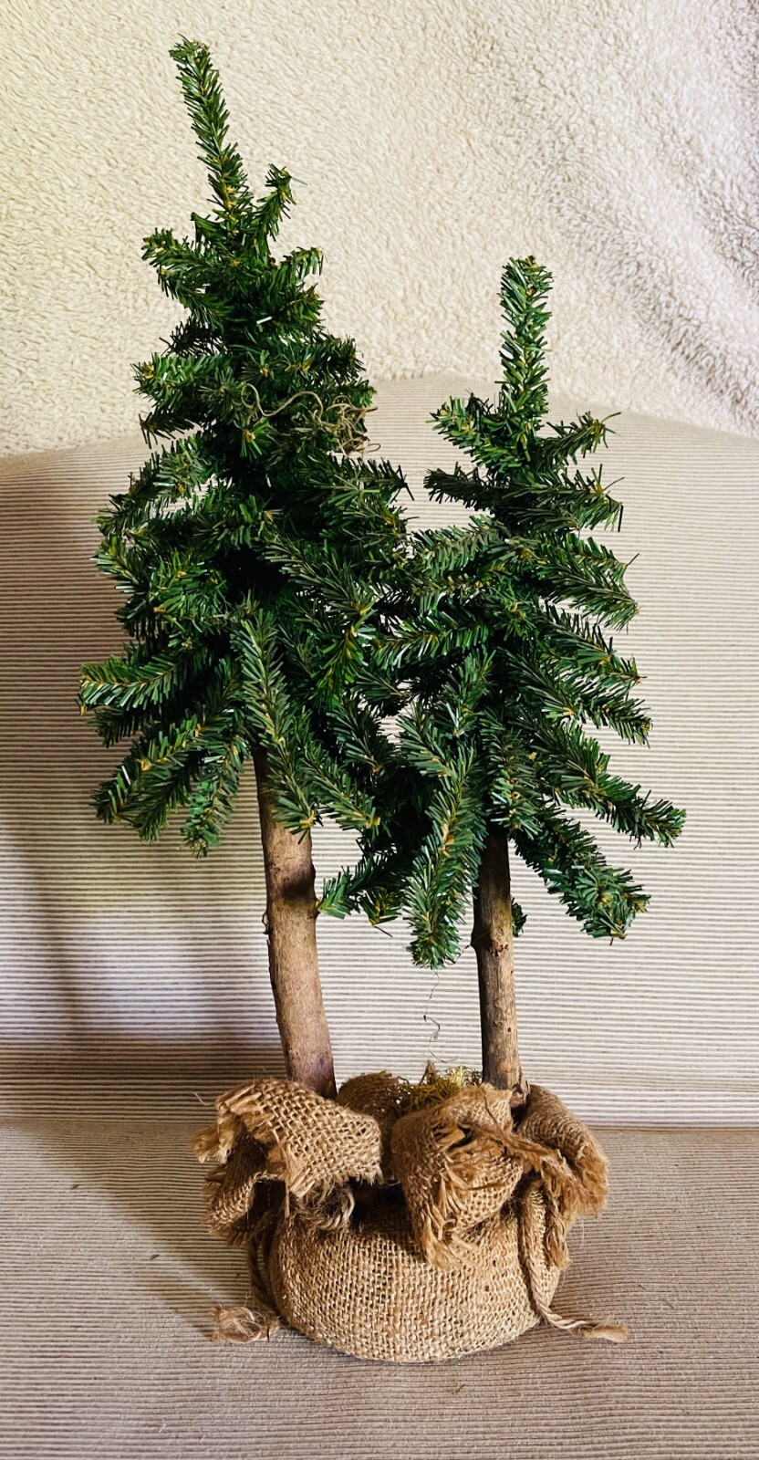 Decorative Pair of Faux FIR TREES – 23″ Tall with Burlap Base