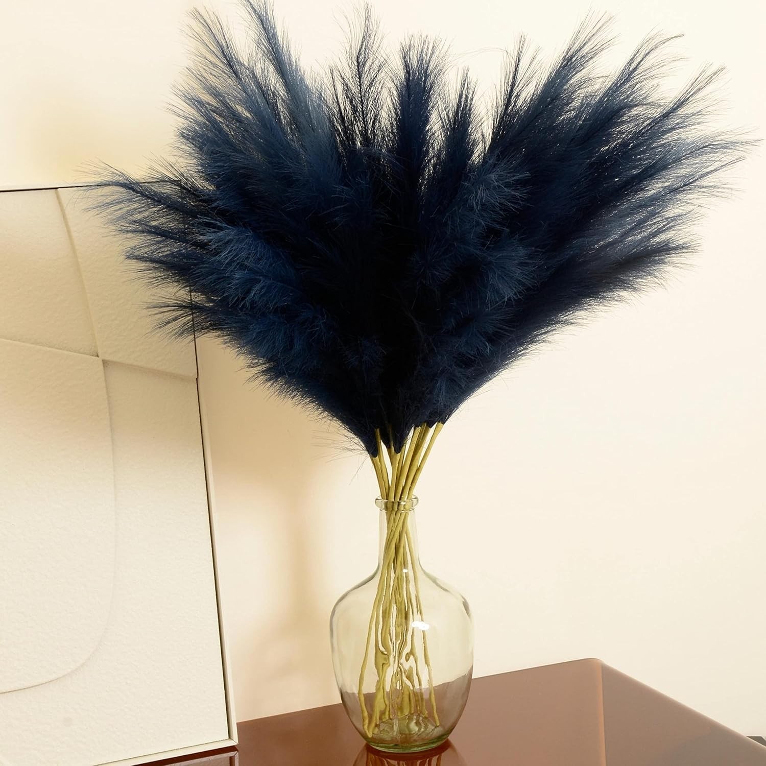 Blue Faux Pampas Grass 9 pcs, 37 in Fluffy Faux Floral for Home & Wedding Decor