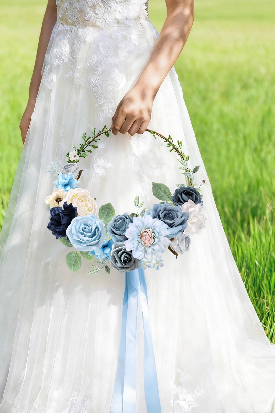 Blue Artificial Flower Combo Box Set Silk Fake Rose For DIY Wedding Bouquet