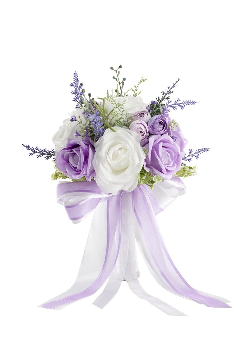 Wedding Bouquets for Bride Bridesmaids, 7 Inch Artificial Rose Flower Bridal …