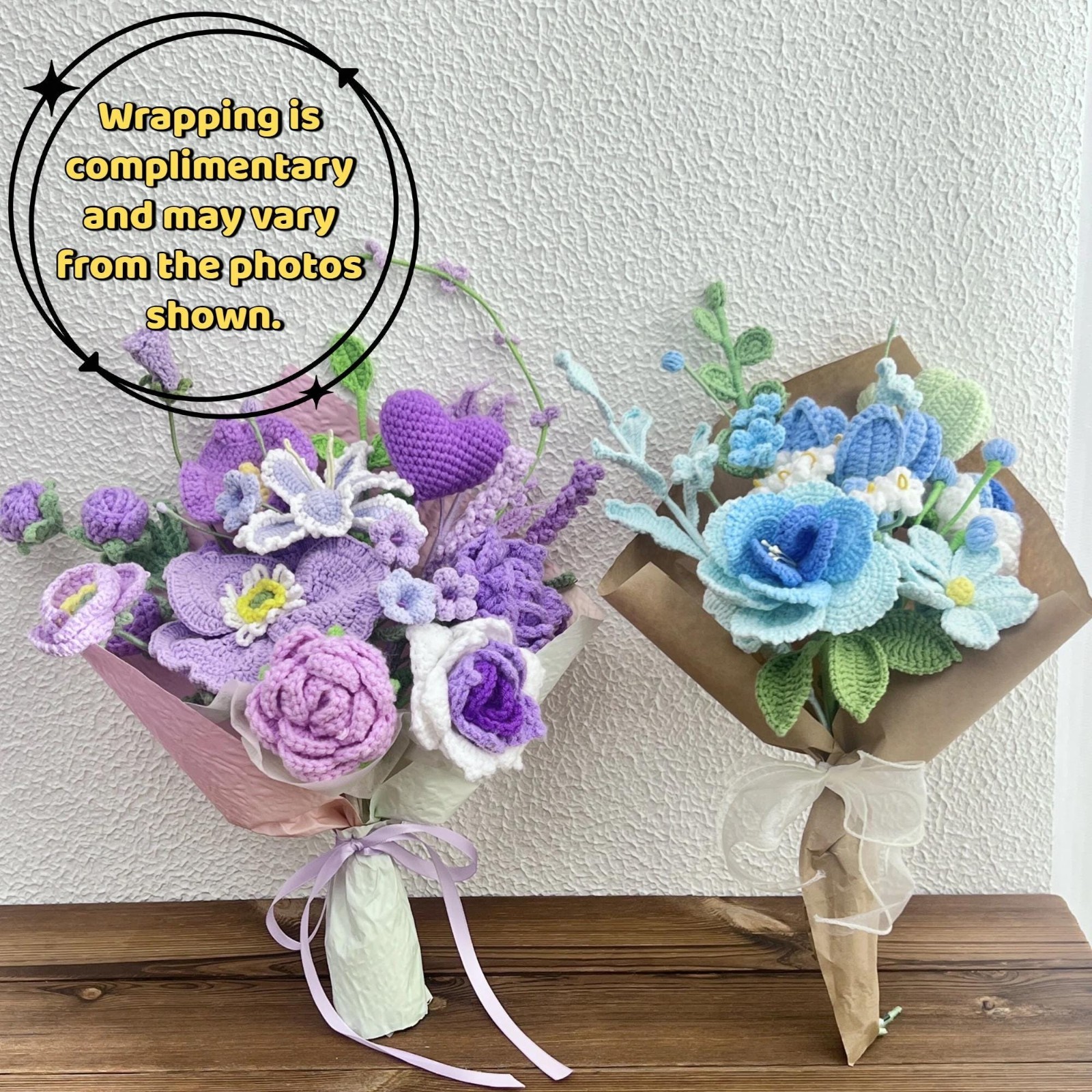 Purple Crochet Flower Bouquet Handmade Yarn Birthday Home Decor Desk Decor Gift