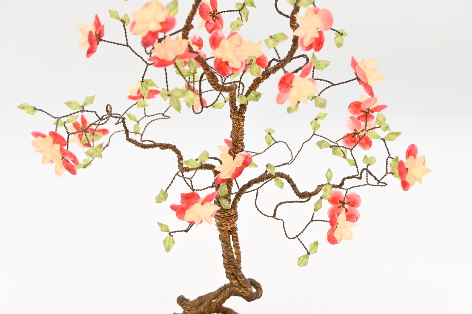 Vintage Decorative Wrapped Copper Wire Bonsai Tree Cherry Blossom Flowers