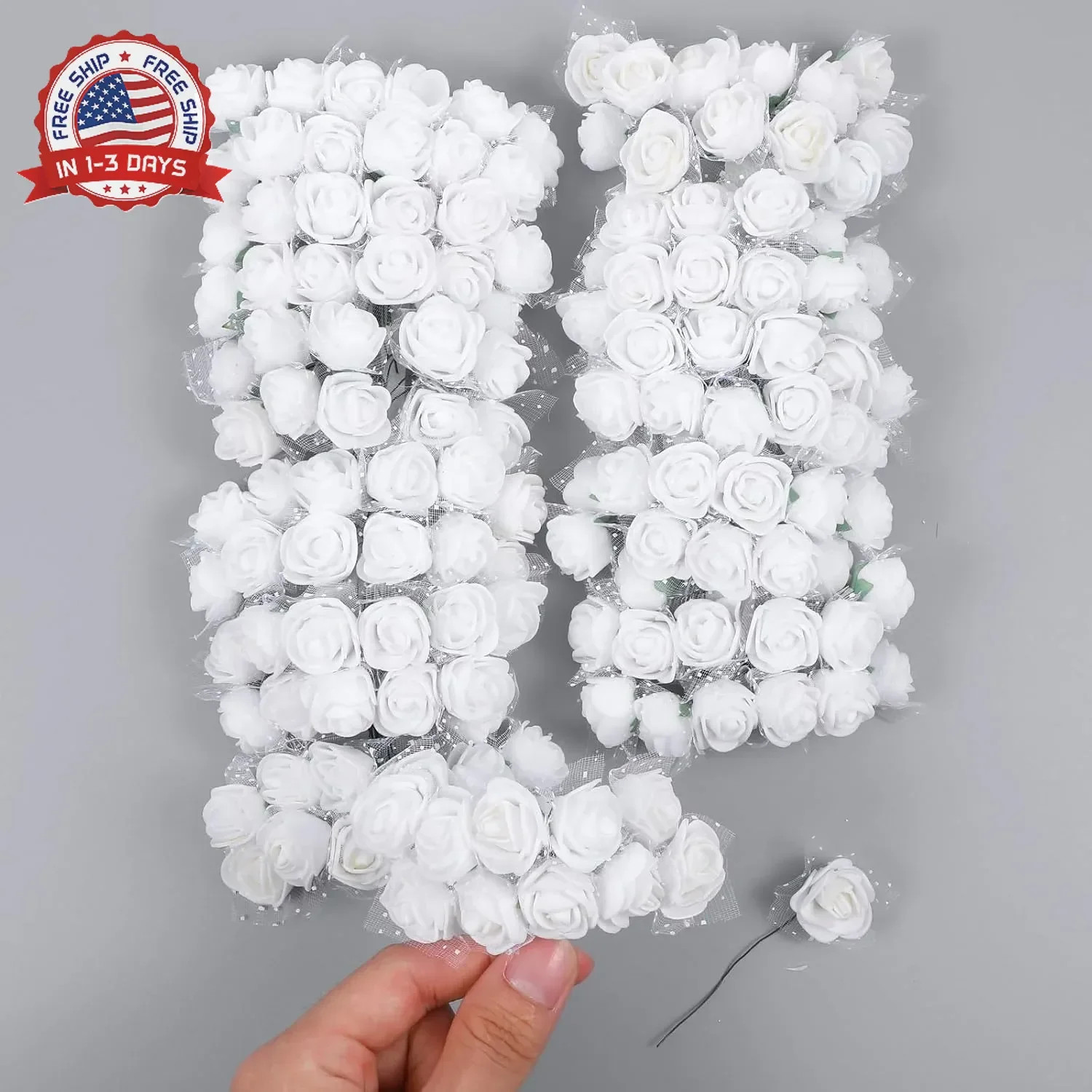 Yolev 144Pcs Mini Artificial Rose Flower Heads and Soft Stem Small White Flowers