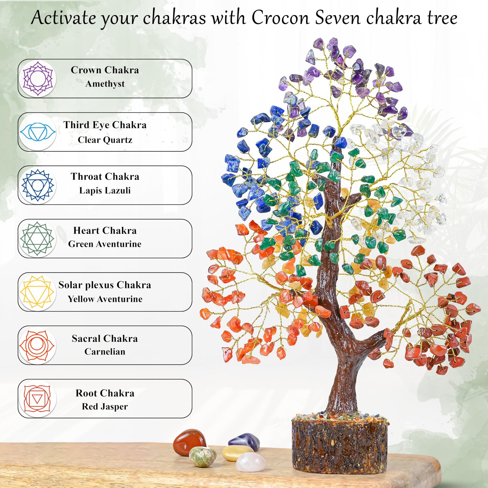 Natural Trunk 7 Chakra Crystals Tree Of Life Healing Stones Home Decor Gift