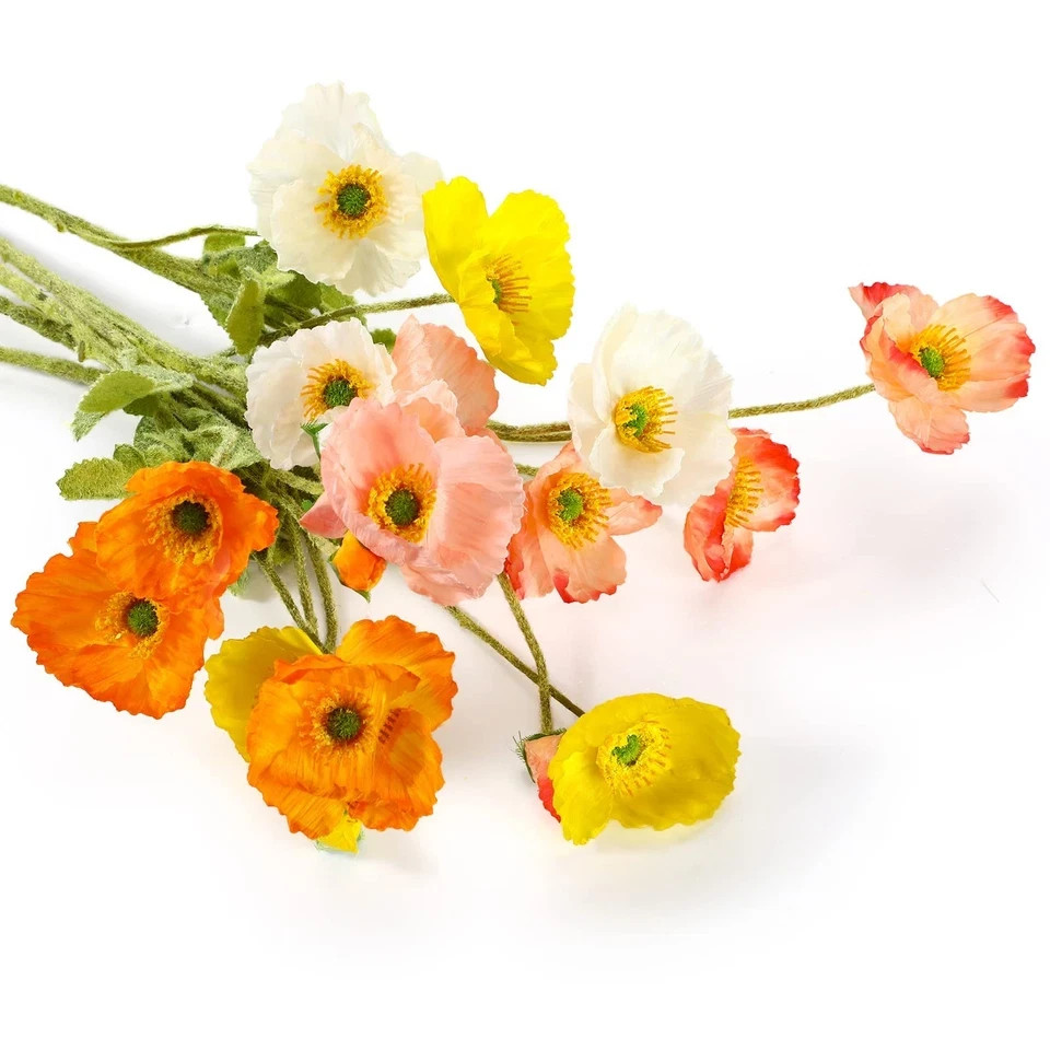 30 Pcs Silk Artificial Poppy Faux Poppy Spring Flowers for Home Kitchen Wedding