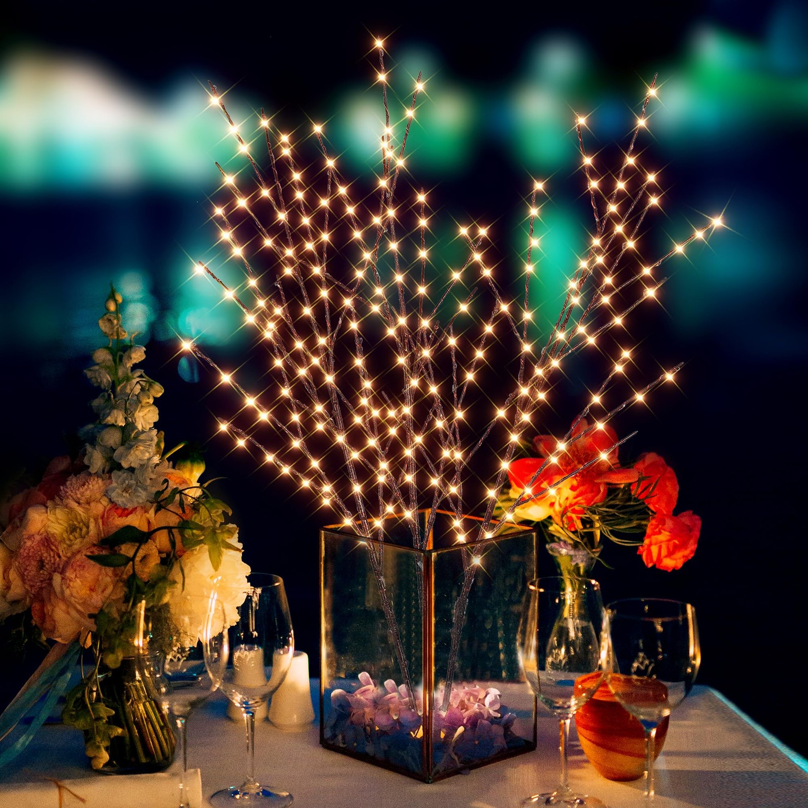 33in Lighted Branches with 180 LED Lights, Twinkling Light Up Tree with Timer…