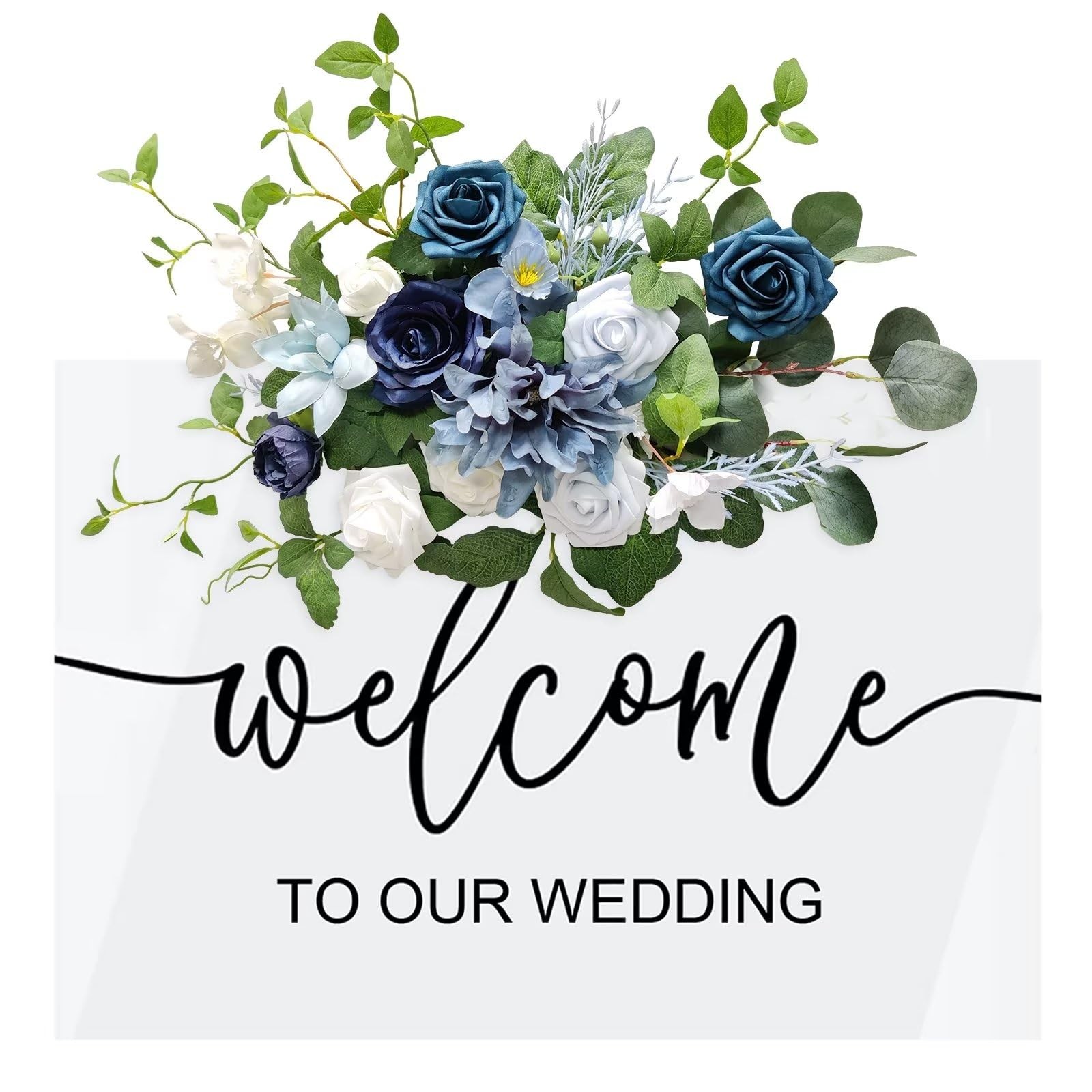 Wedding Flower Swag, Artificial Dusty Blue Flowers Wedding Welcome Sign Flora…