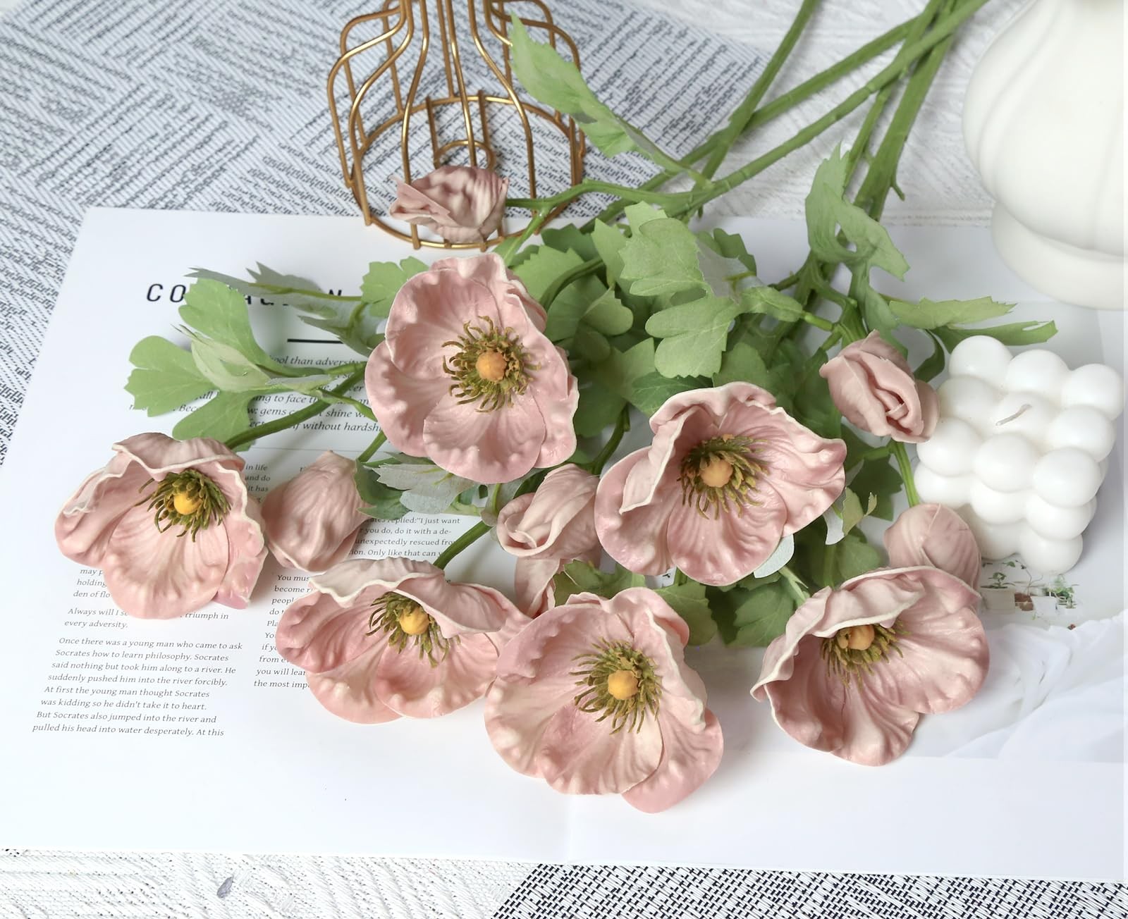 6pcs Artificial Poppies PU Real Touch Fake Poppy Flowers Faux Flowers with St…