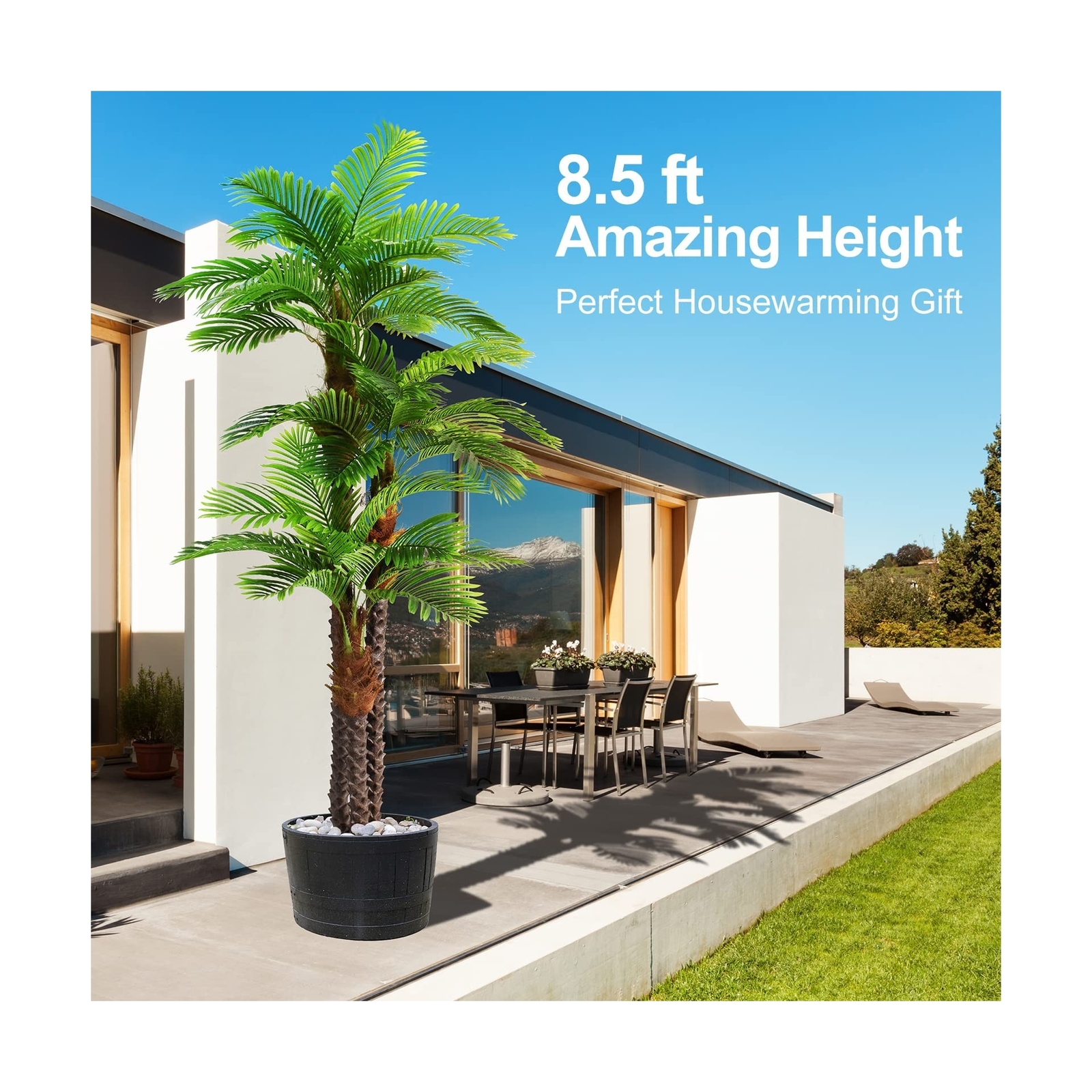 8.5ft Tall Artificial Palm Tree for Outdoors – Triple Phoenix Palm, UV Resist…
