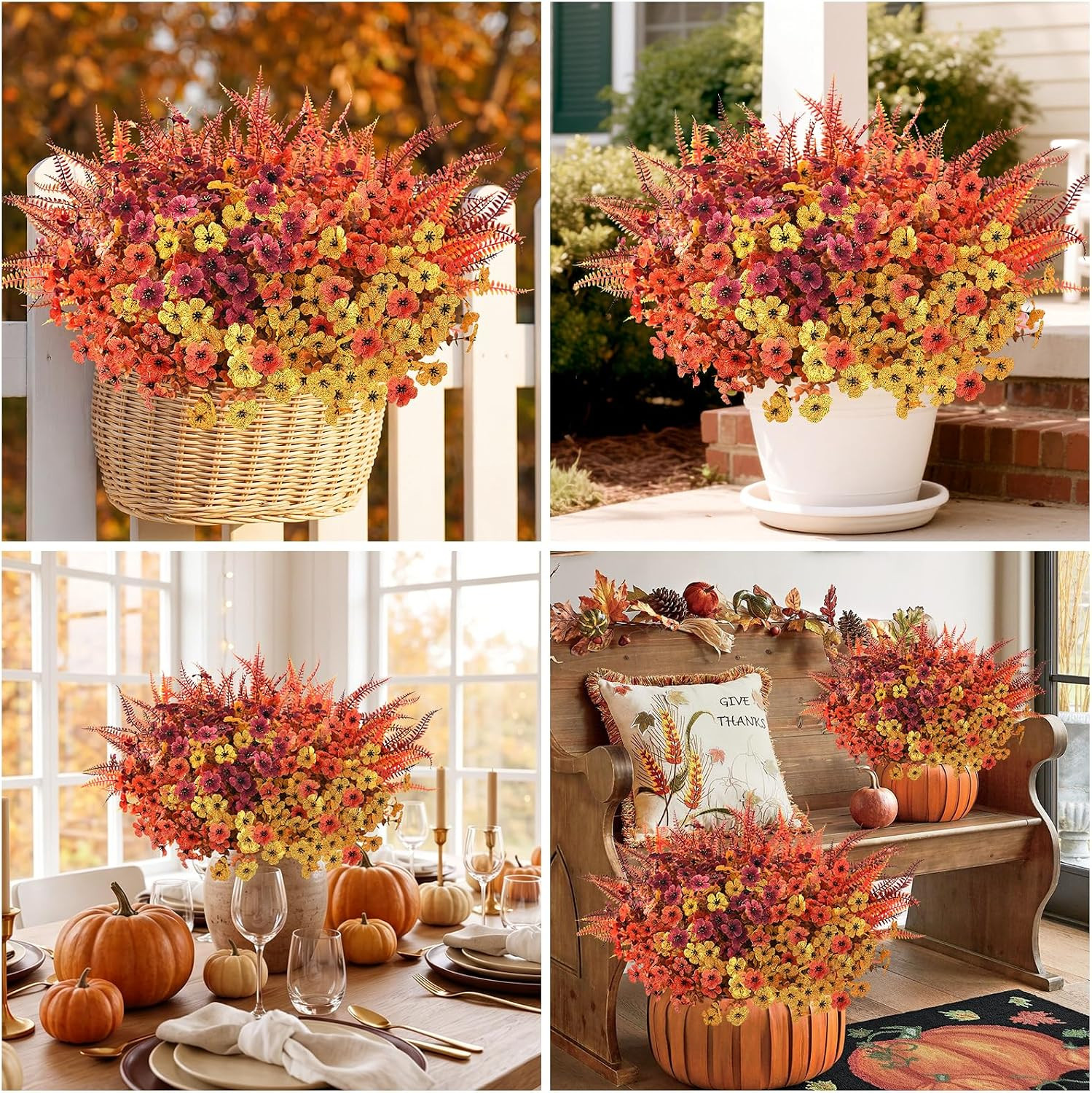 Artificial Fall Flowers for Outdoors, Fall Flowers Decor, 15Pcs Fake Mums | UV R