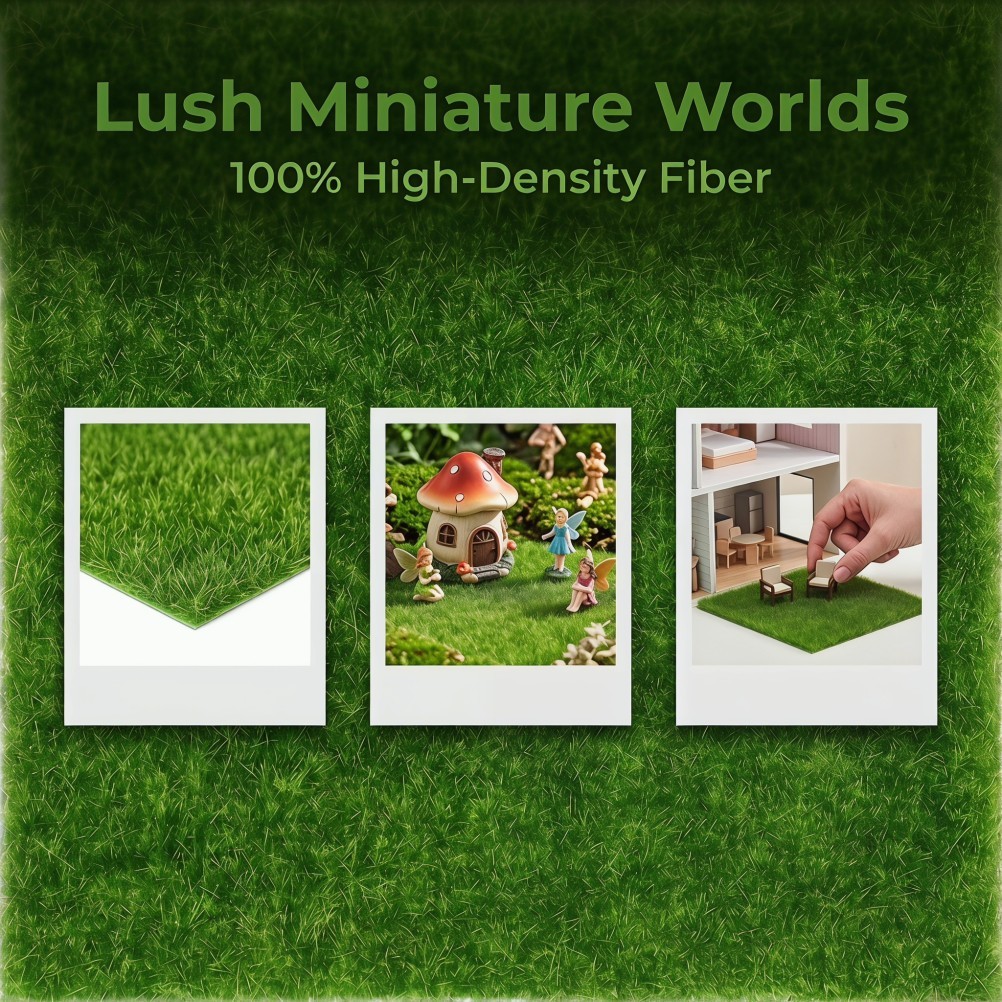 18Pcs Synthetic Green Grass Mats for Crafts Miniature Garden Turf PVC Reusable