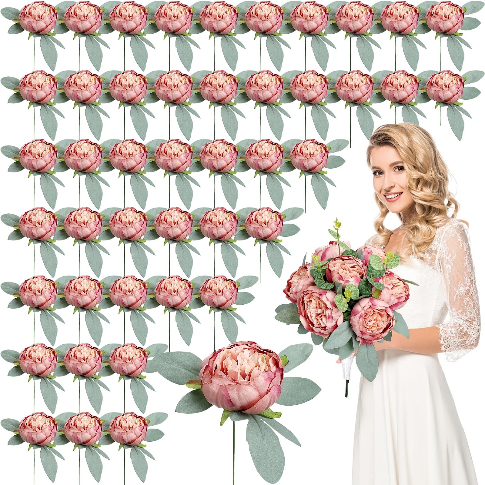 50 PCS 4 Inch Dusty Pink Artificial Peonies Fake Flowers Heads DIY Decor