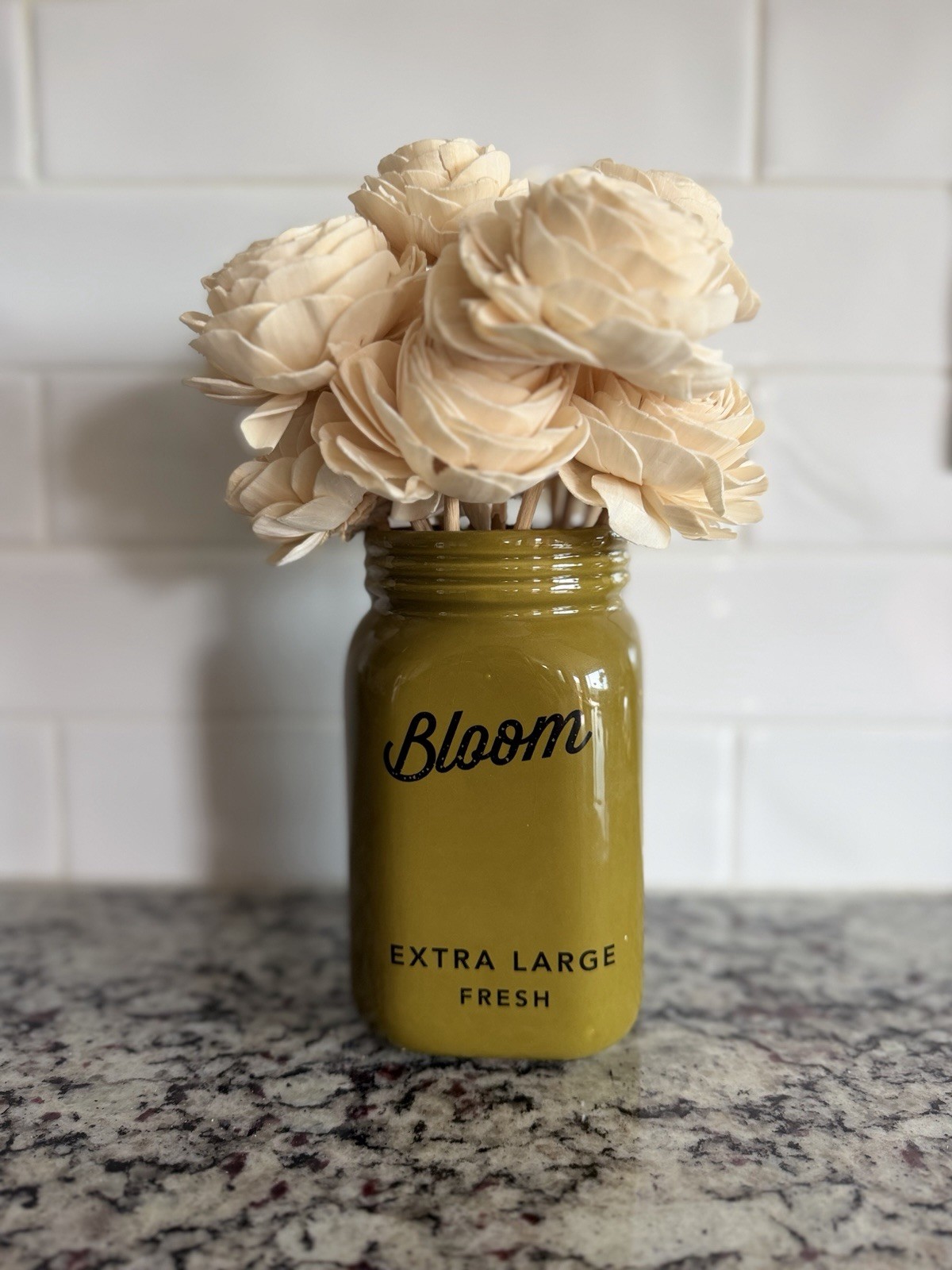 Rustic Farmhouse Wood Flower Arrangement in Bloom Mason Jar Vase Cottage Decor