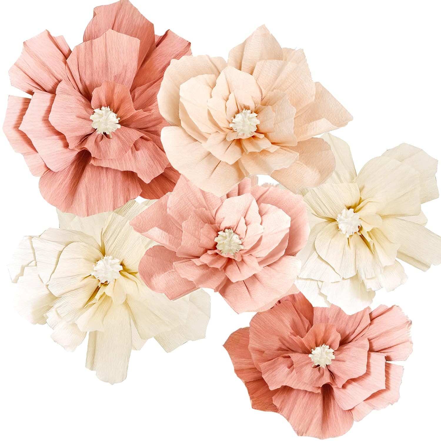 Beige Sweet Peach Paper Flowers Boho Party Decorations Artificial 3D Wall Déc…