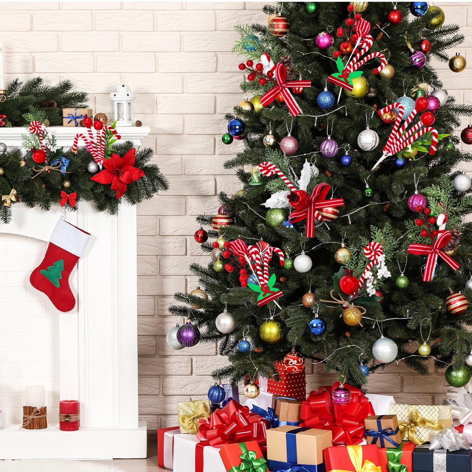 Christmas Candy Cane Picks 10 Inch Peppermint Red White Tree Ornaments 20 PCS