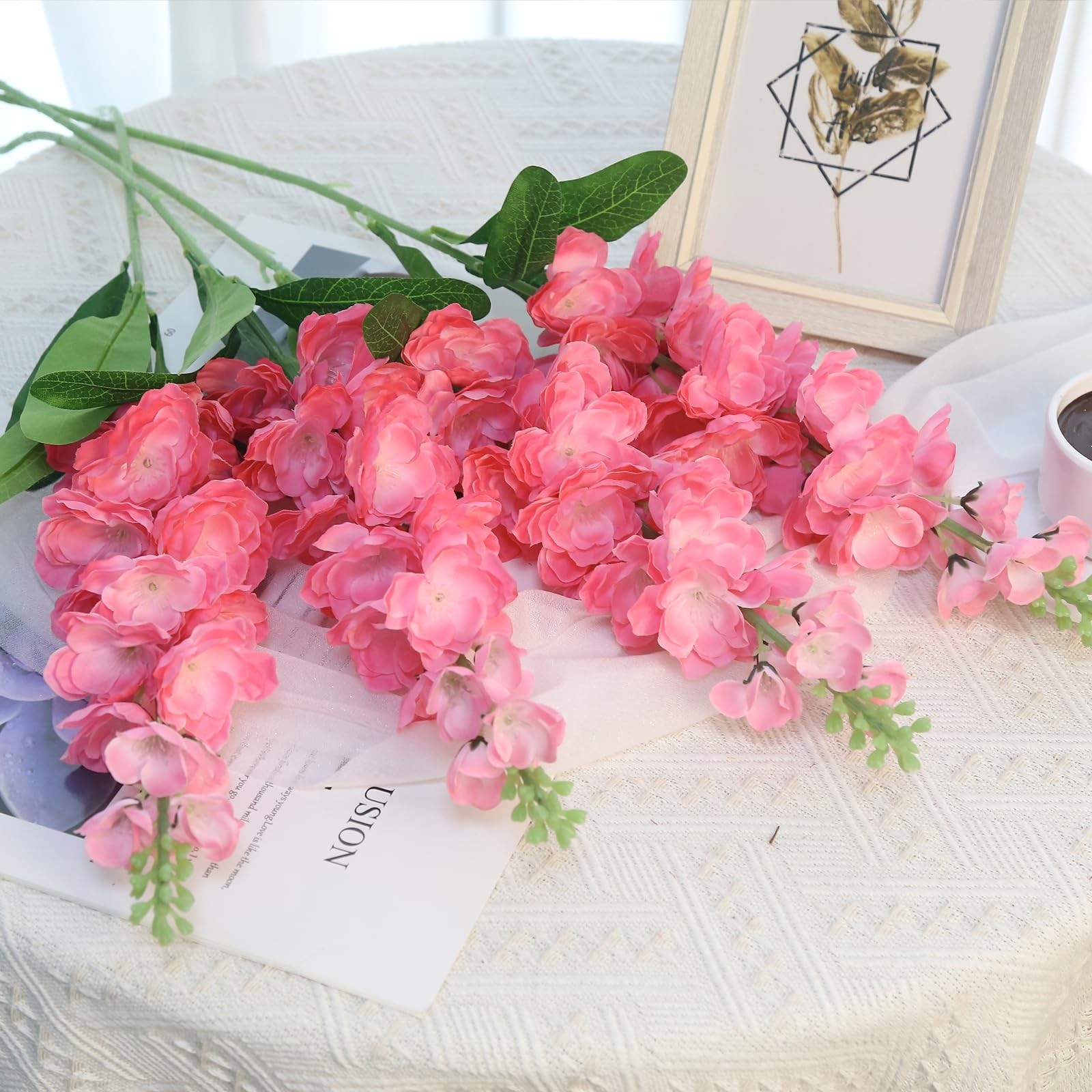 6PCS Snapdragon Artificial Flowers Silk Hot Pink Delphinium Artificial Flower…