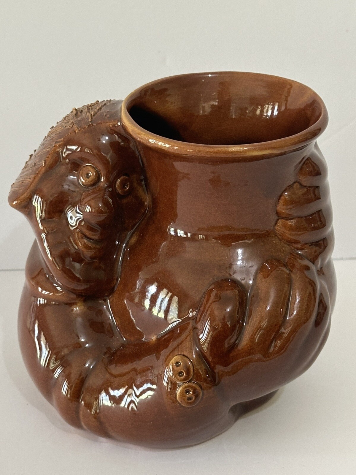 VTG handmade Russian planter Unique head Face 1941 Vase Flower Pot Brown Glaze