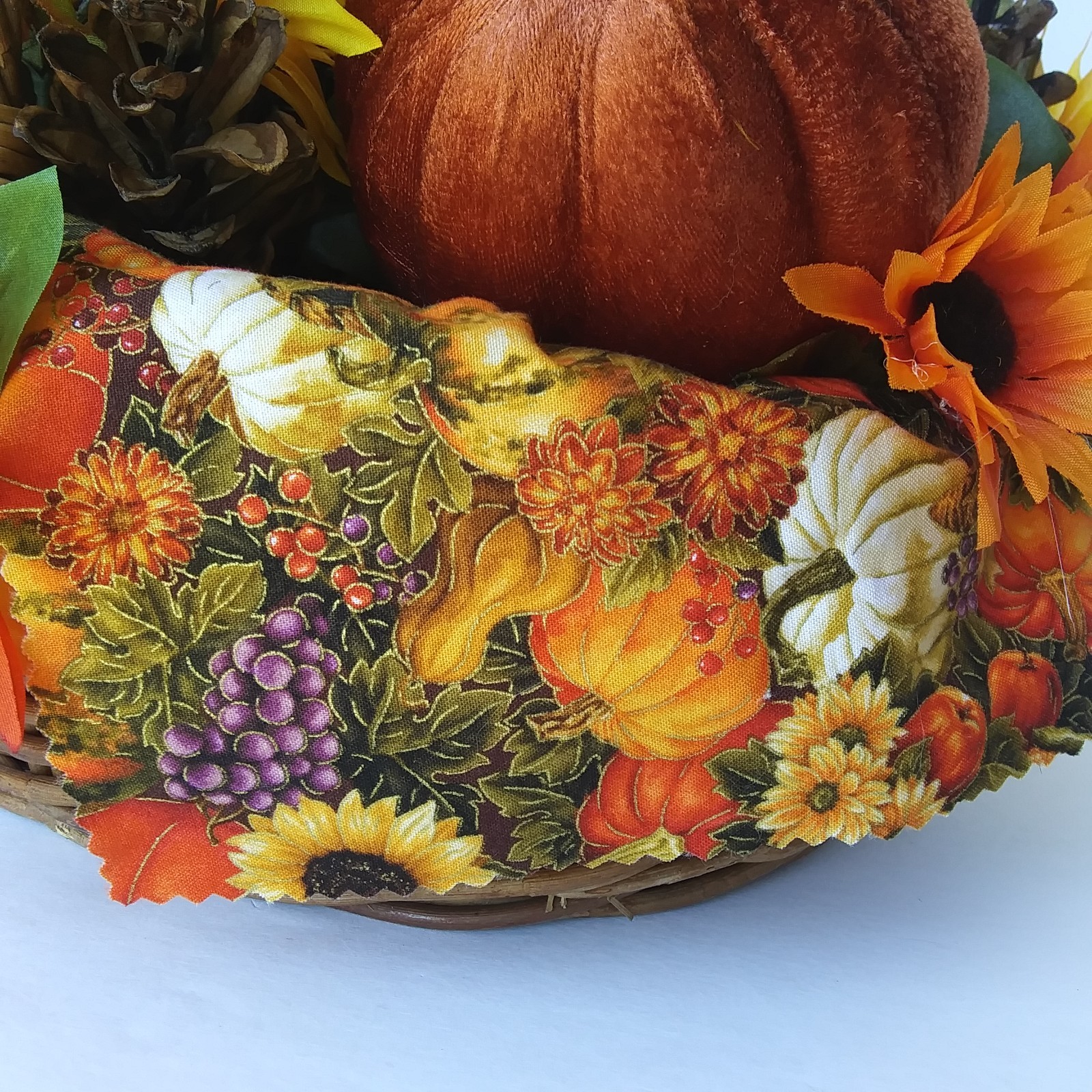 Fall Harvest Basket Centerpiece Sunflowers Pumpkins Pinecones Autumn Décor