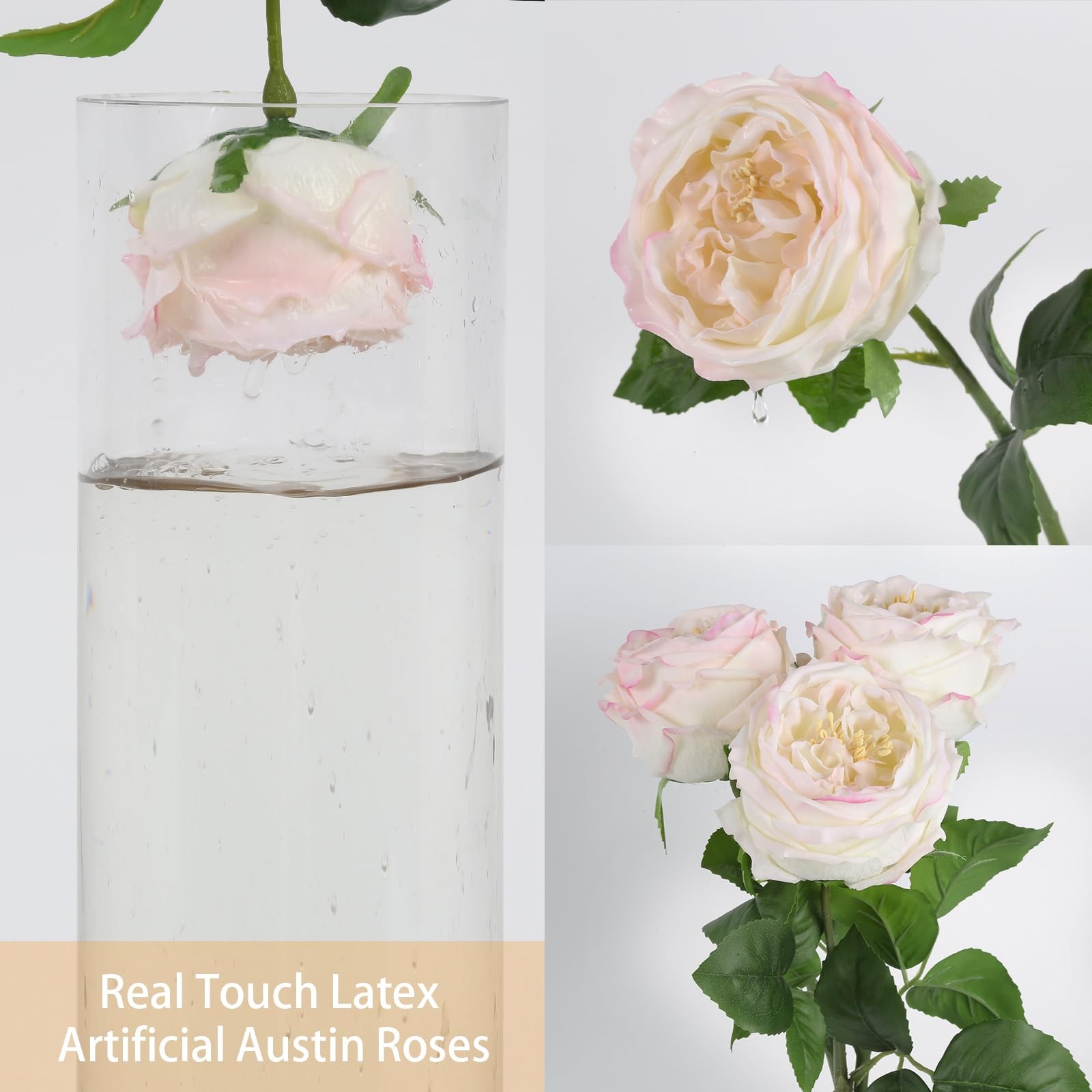 Real Touch Light Pink Rose Artificial Flowers 5PCS Faux Peony Flowers Stems f…