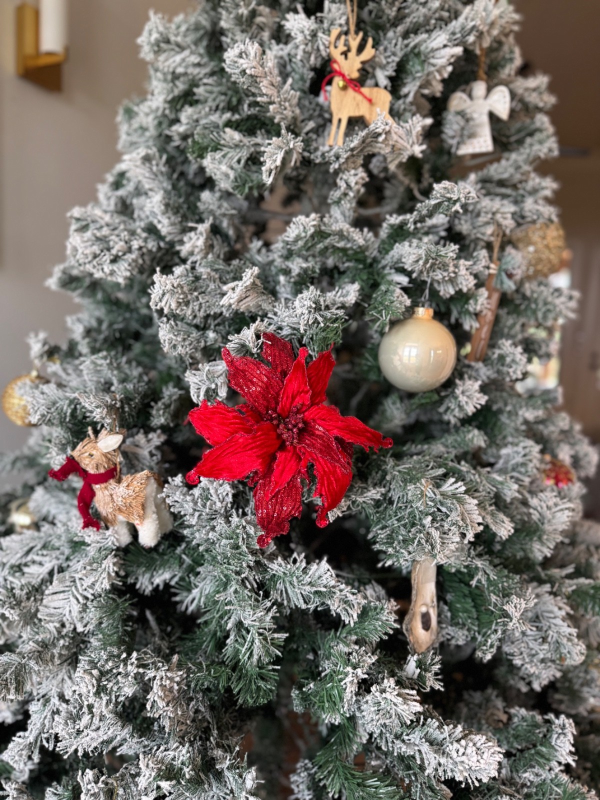 6-10” Velvet with sequence Poinsettia Stem Beautiful Christmas Home Decor