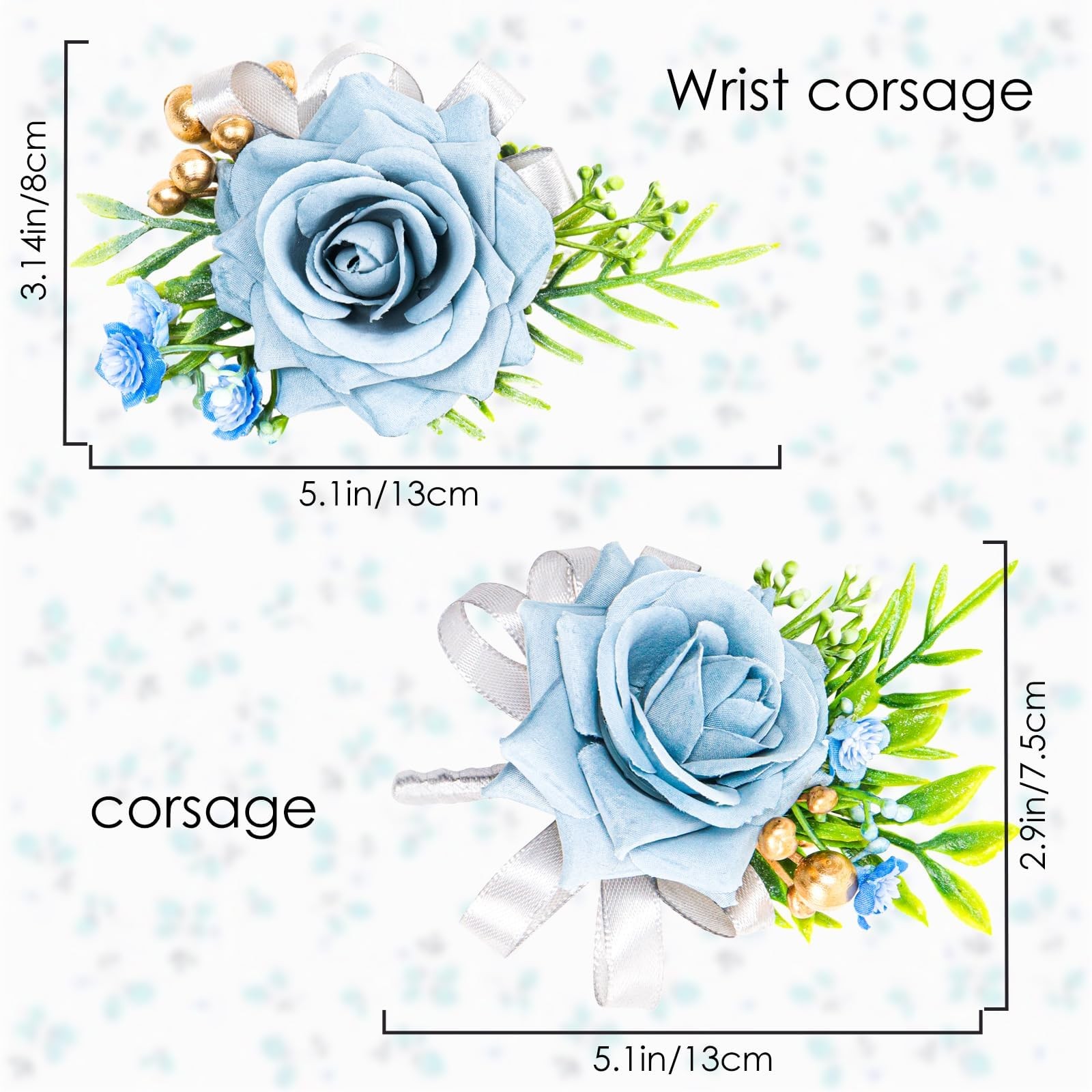 2 Pcs Blue Rose Wrist Corsage and Boutonniere Set, Rose Corsage Hand for Wome…