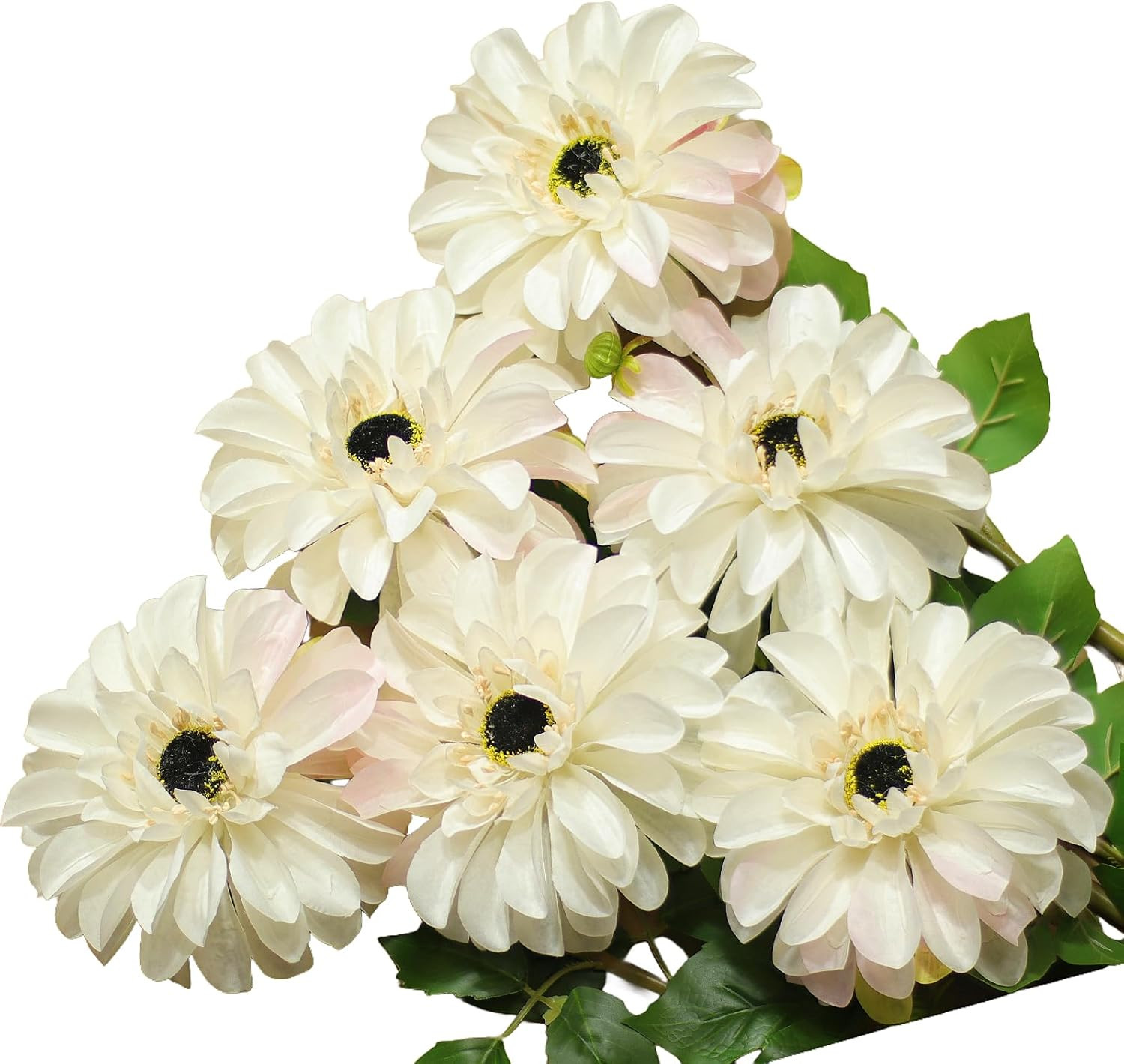 Artificial Chrysanthemums, 6-Stem Fake Flowers for Home Decor, Large Zinnia-Like